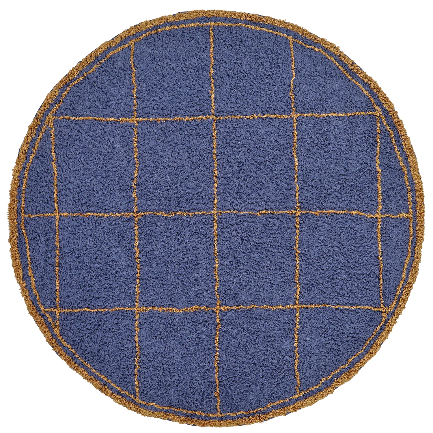 Pyöreät matot - Lana Natural Cotton Shaggy (sininen/keltainen)