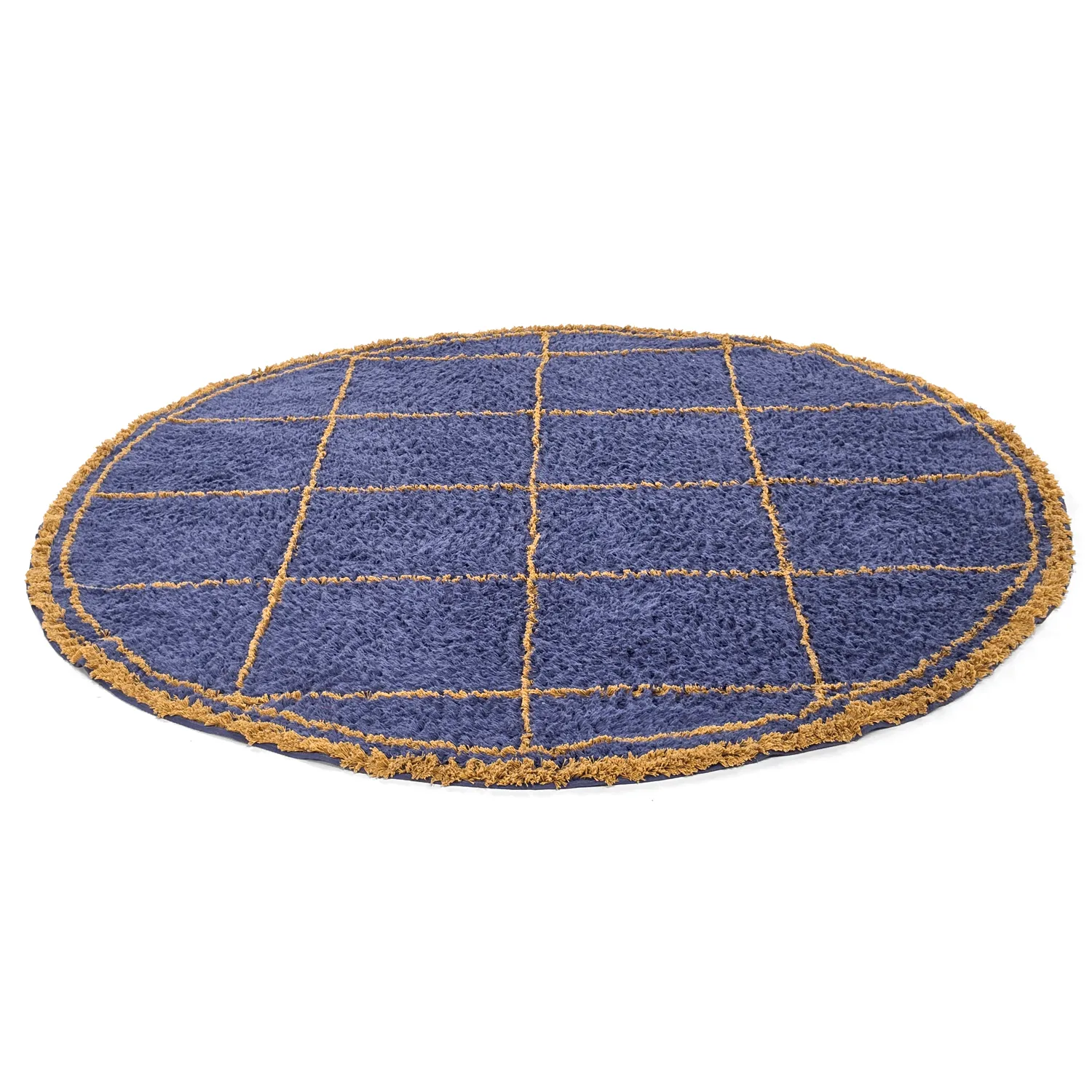 Pyöreät matot - Lana Natural Cotton Shaggy (sininen/keltainen)