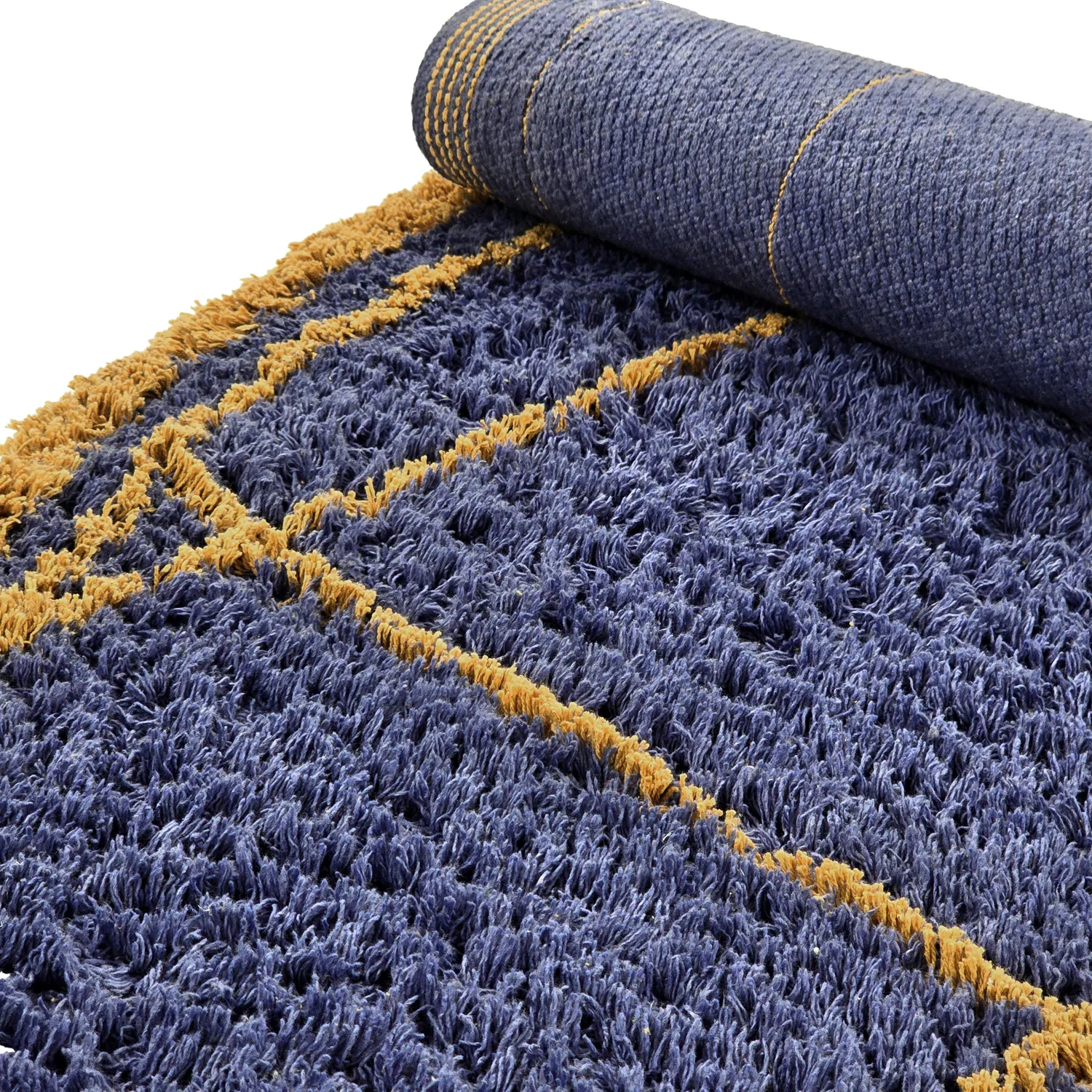Pyöreät matot - Lana Natural Cotton Shaggy (sininen/keltainen)