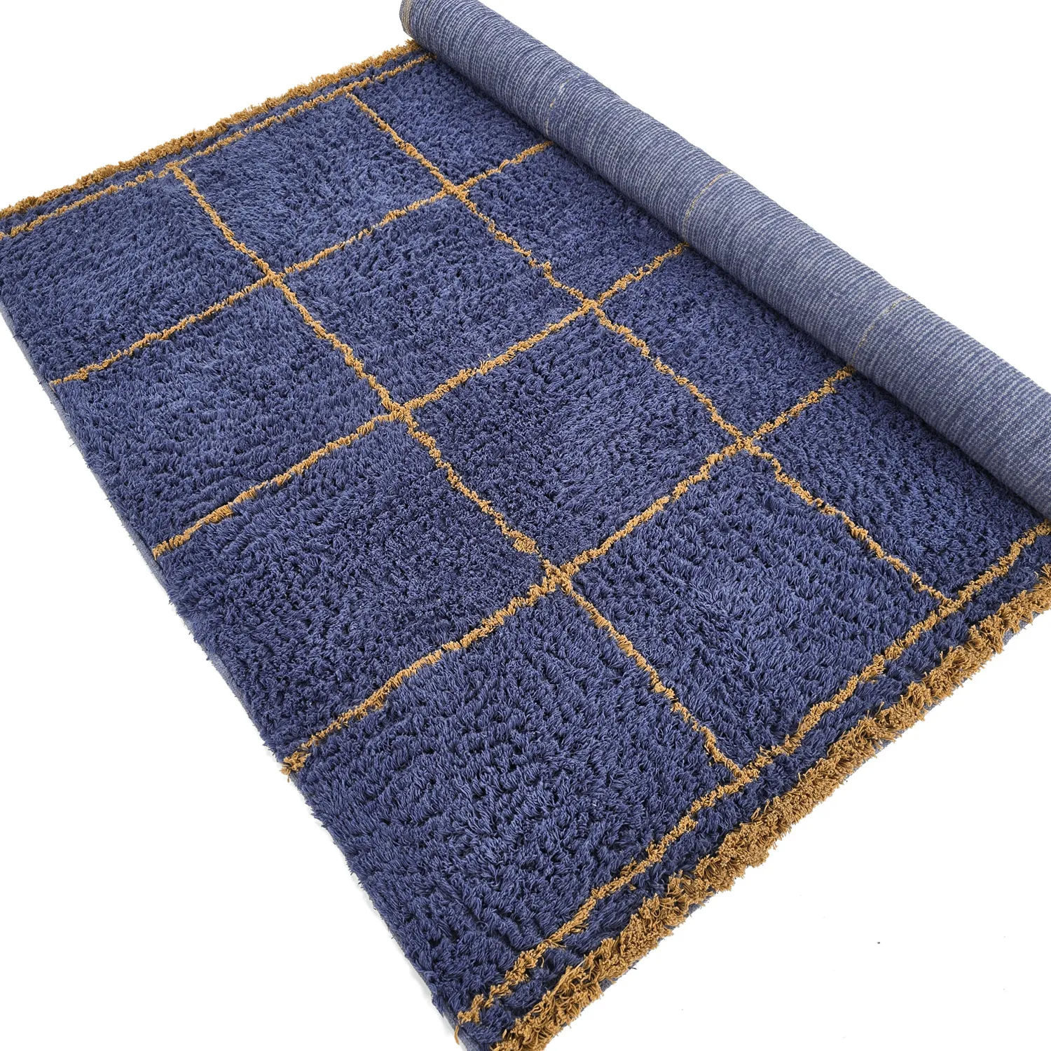 Ryijymatot - Lana Natural Cotton Shaggy (sininen/keltainen)