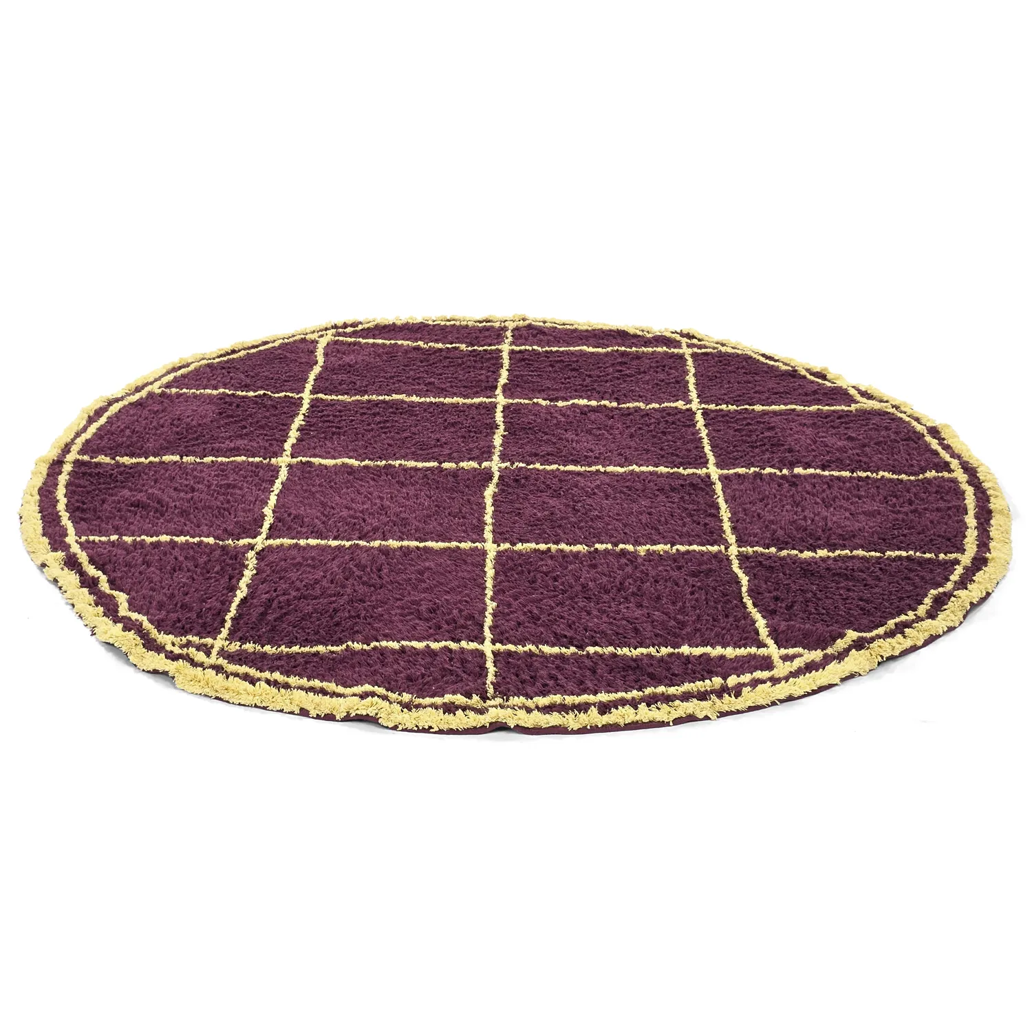 Pyöreät matot - Lana Natural Cotton Shaggy (viininpunainen/keltainen)