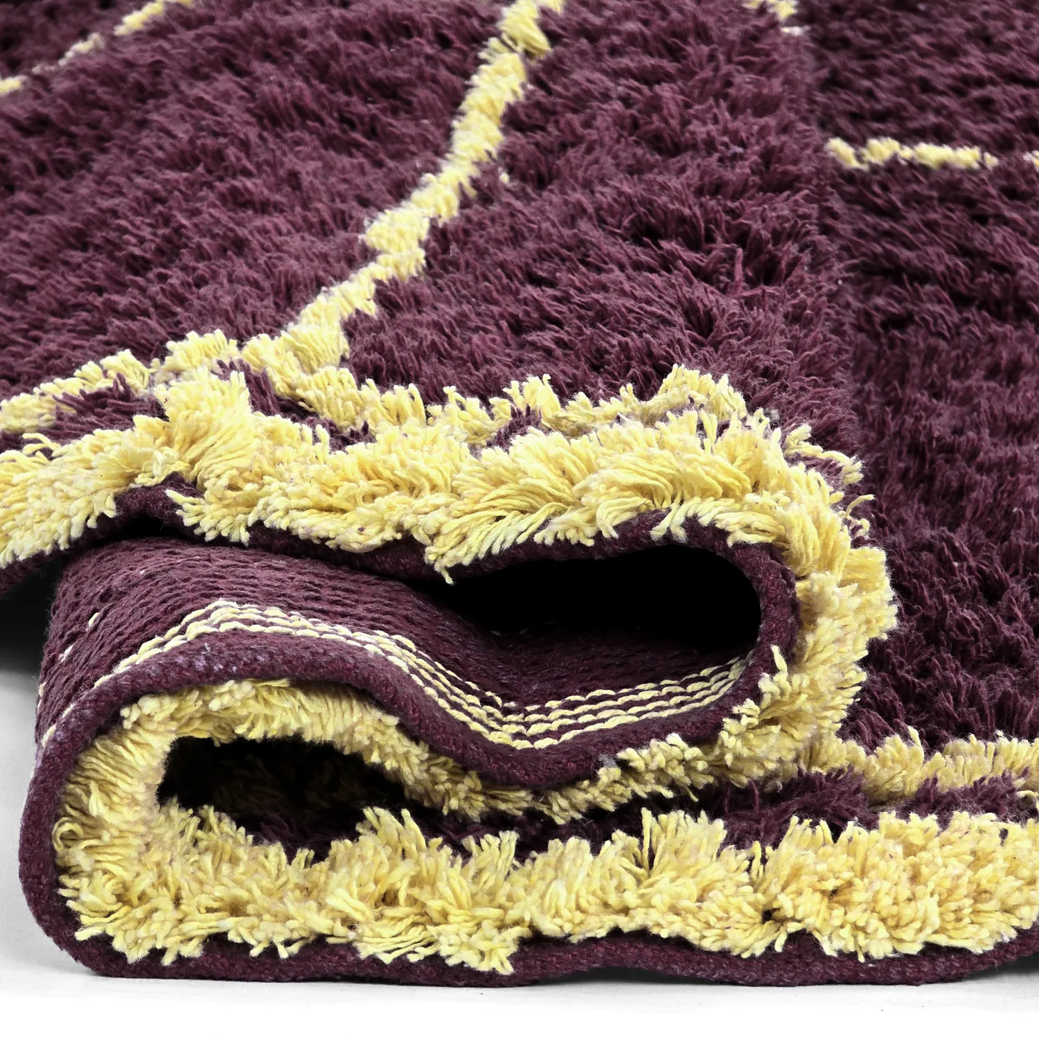 Pyöreät matot - Lana Natural Cotton Shaggy (viininpunainen/keltainen)