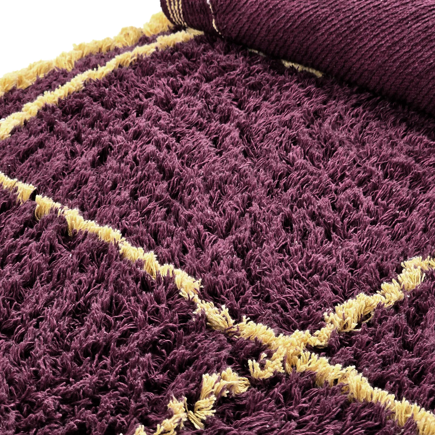 Pyöreät matot - Lana Natural Cotton Shaggy (viininpunainen/keltainen)