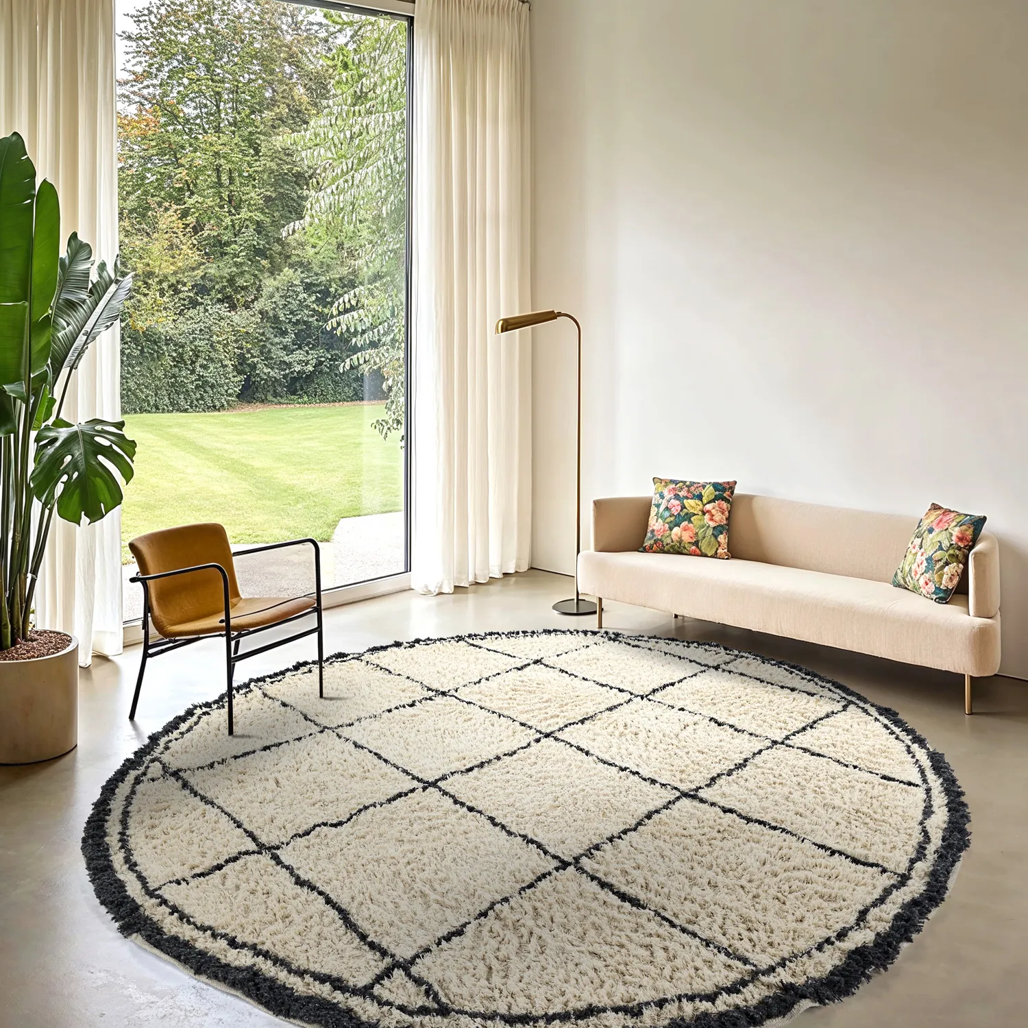 Pyöreät matot - Lana Natural Cotton Shaggy (kerma/tummanharmaa)