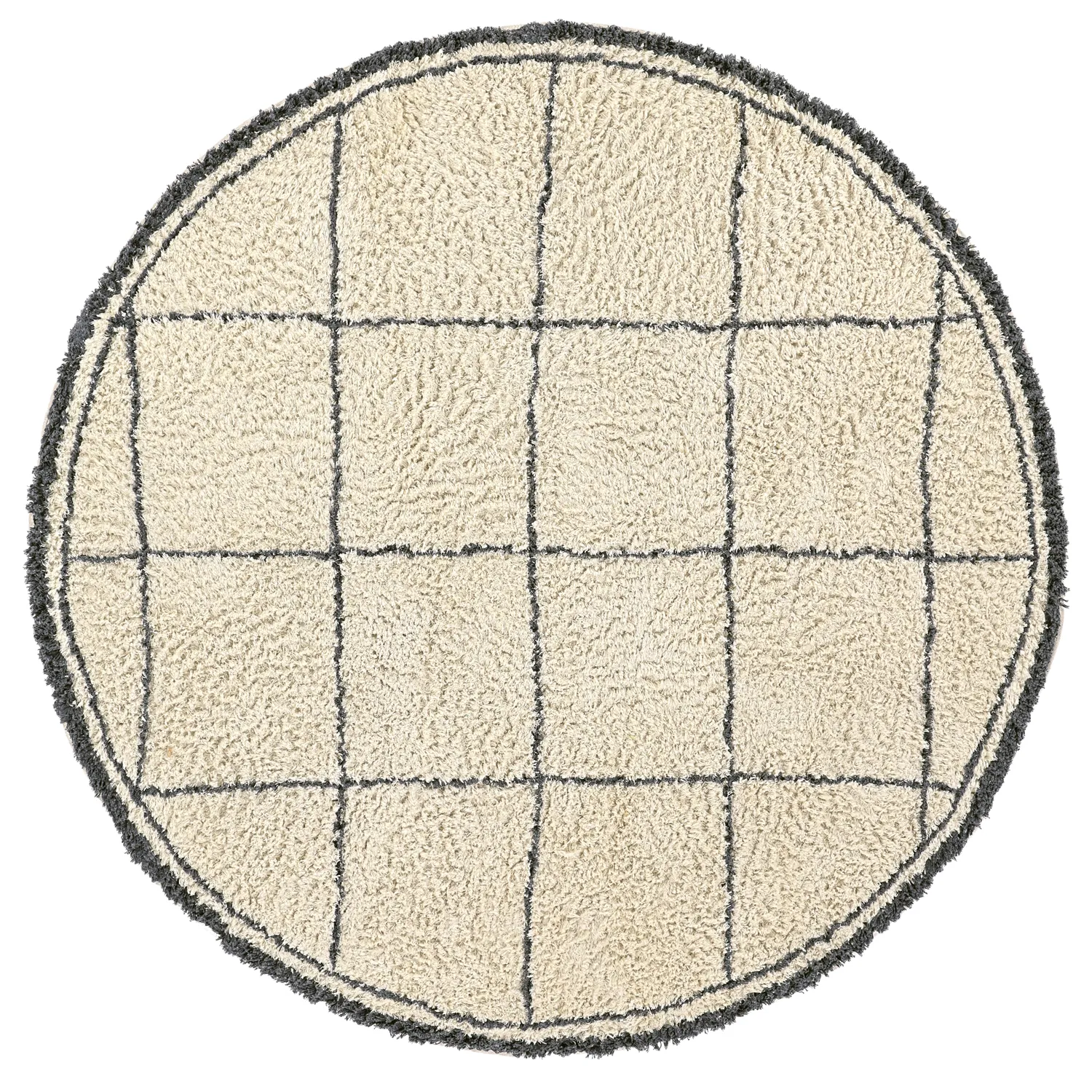 Pyöreät matot - Lana Natural Cotton Shaggy (kerma/tummanharmaa)