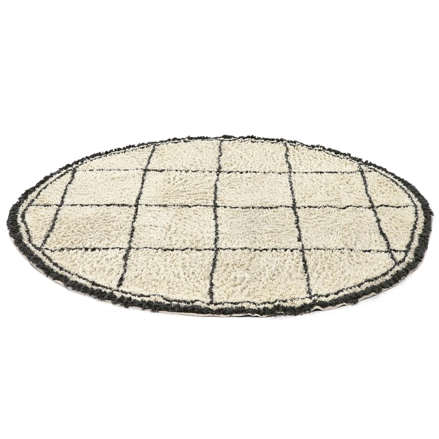 Pyöreät matot - Lana Natural Cotton Shaggy (kerma/tummanharmaa)