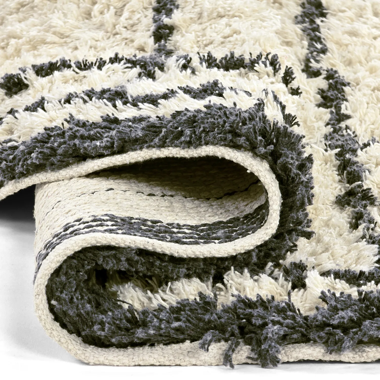 Pyöreät matot - Lana Natural Cotton Shaggy (kerma/tummanharmaa)
