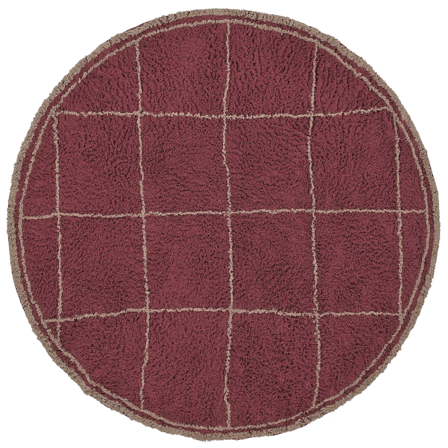 Pyöreät matot - Lana Natural Cotton Shaggy (taupe/punainen)