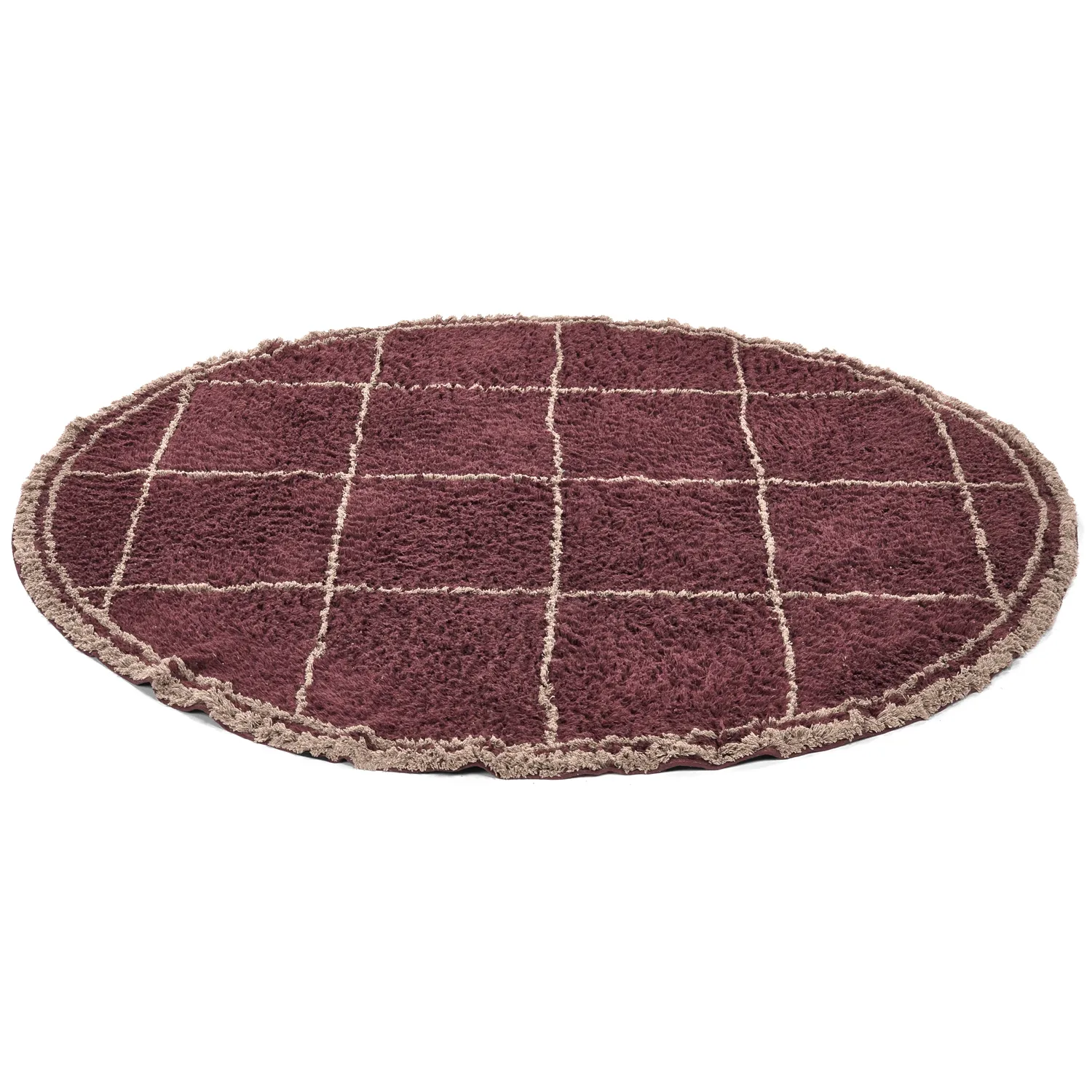 Pyöreät matot - Lana Natural Cotton Shaggy (taupe/punainen)
