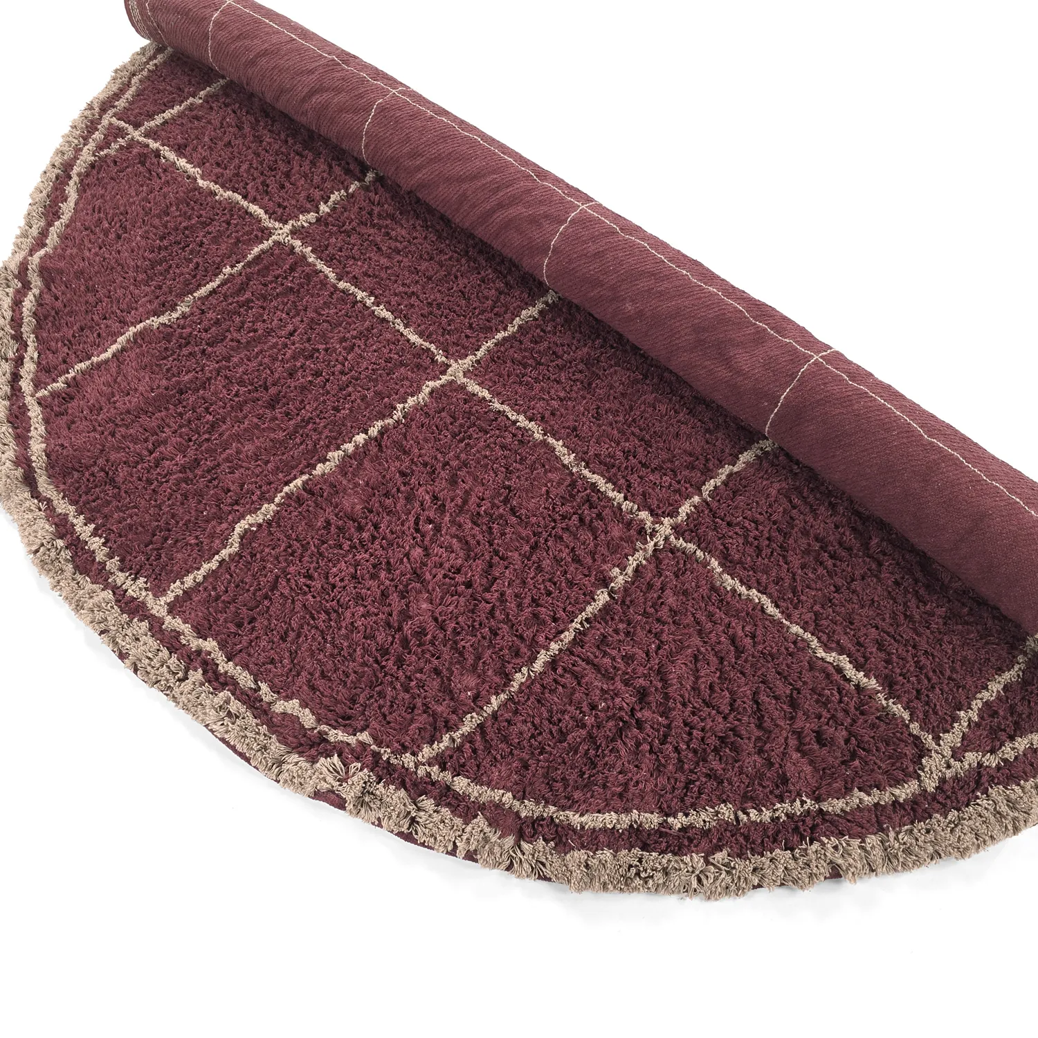 Pyöreät matot - Lana Natural Cotton Shaggy (taupe/punainen)