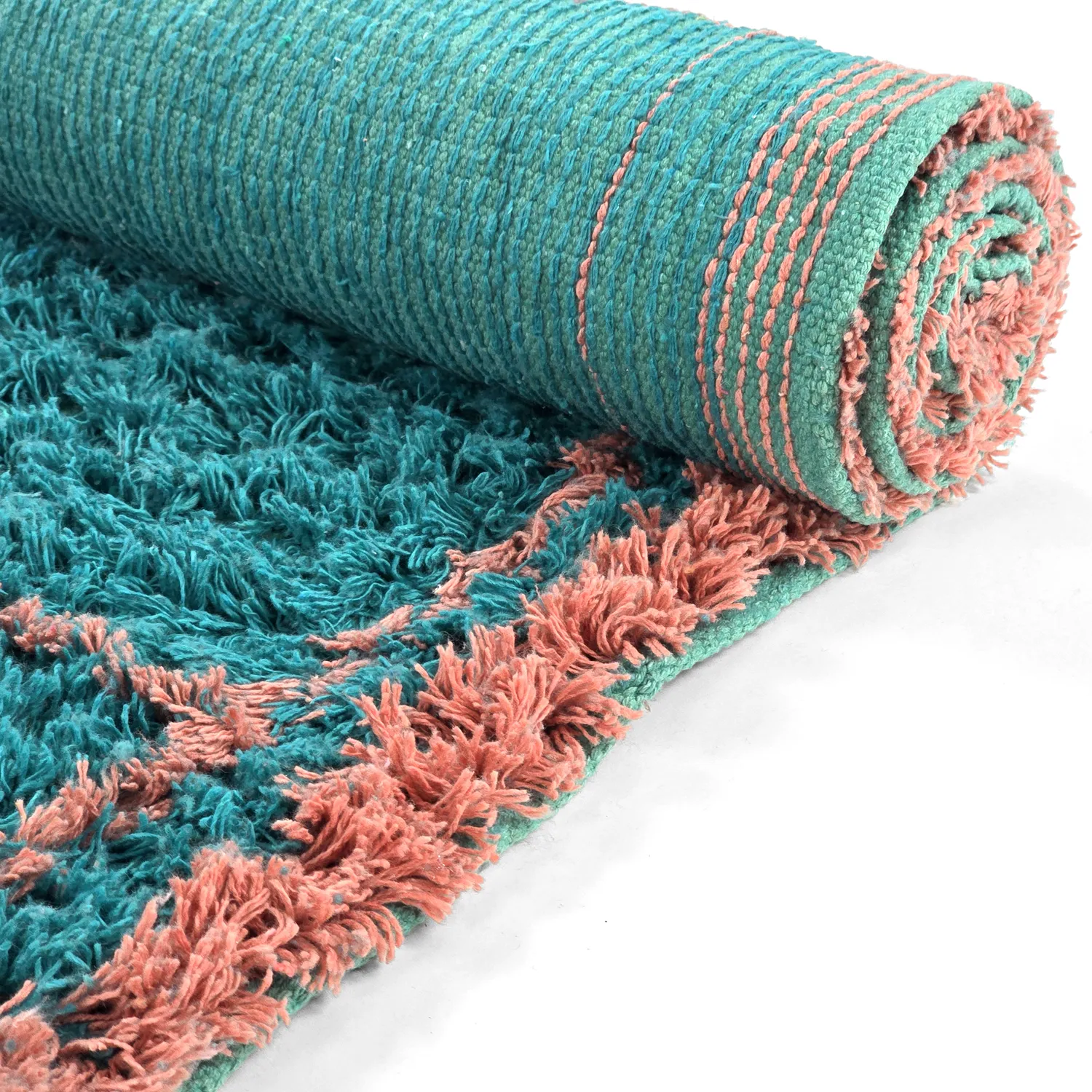 Ryijymatot - Lana Natural Cotton Shaggy (turkoosi/vaaleanpunainen)