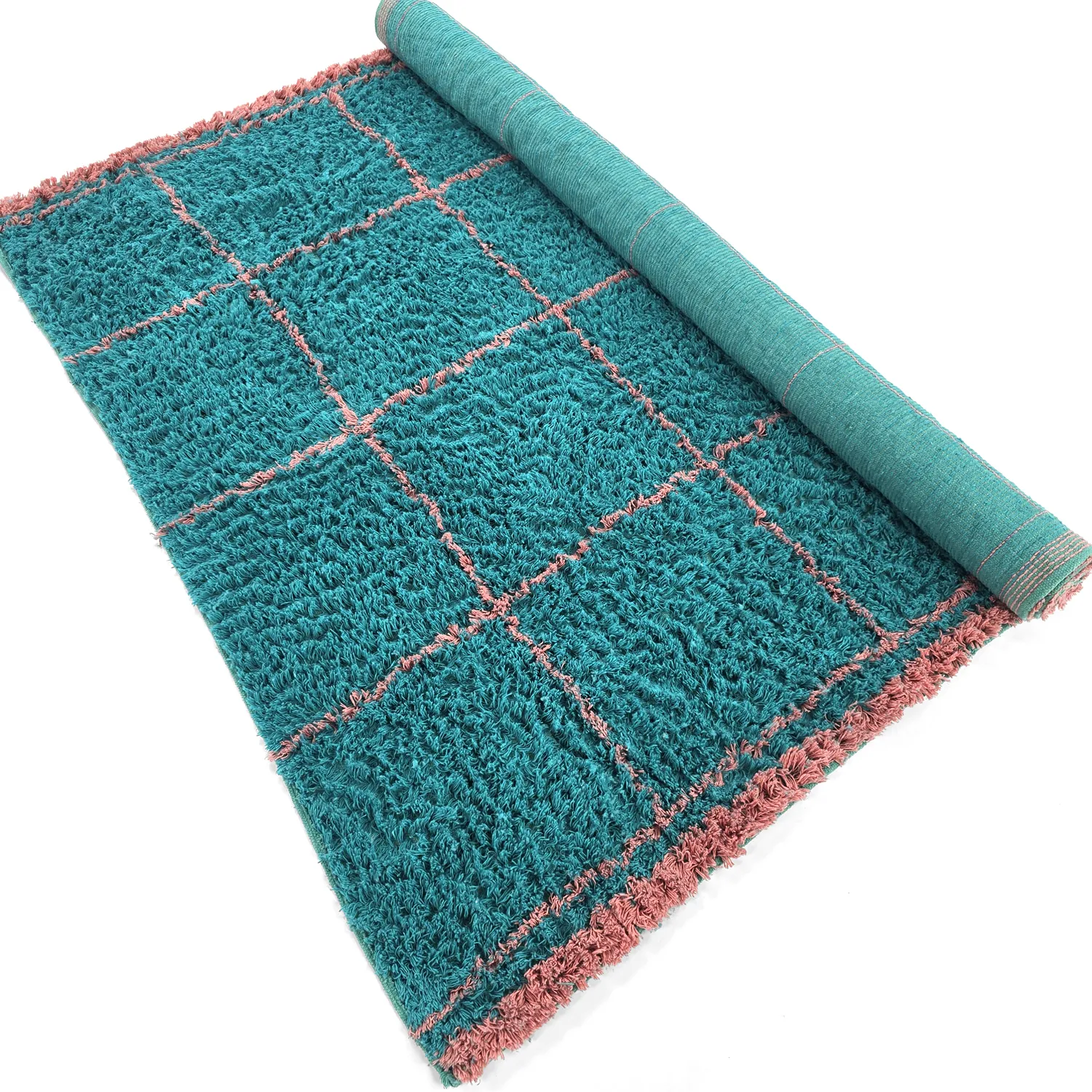 Ryijymatot - Lana Natural Cotton Shaggy (turkoosi/vaaleanpunainen)