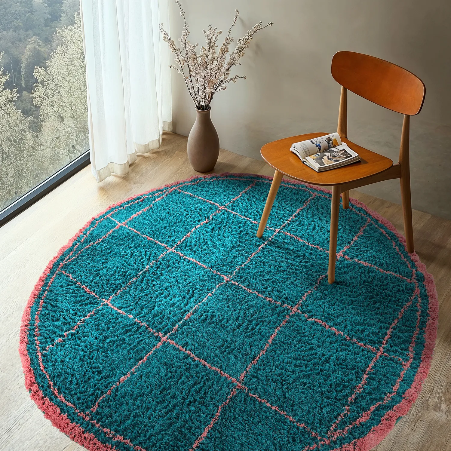 Pyöreät matot - Lana Natural Cotton Shaggy (turkoosi/vaaleanpunainen)