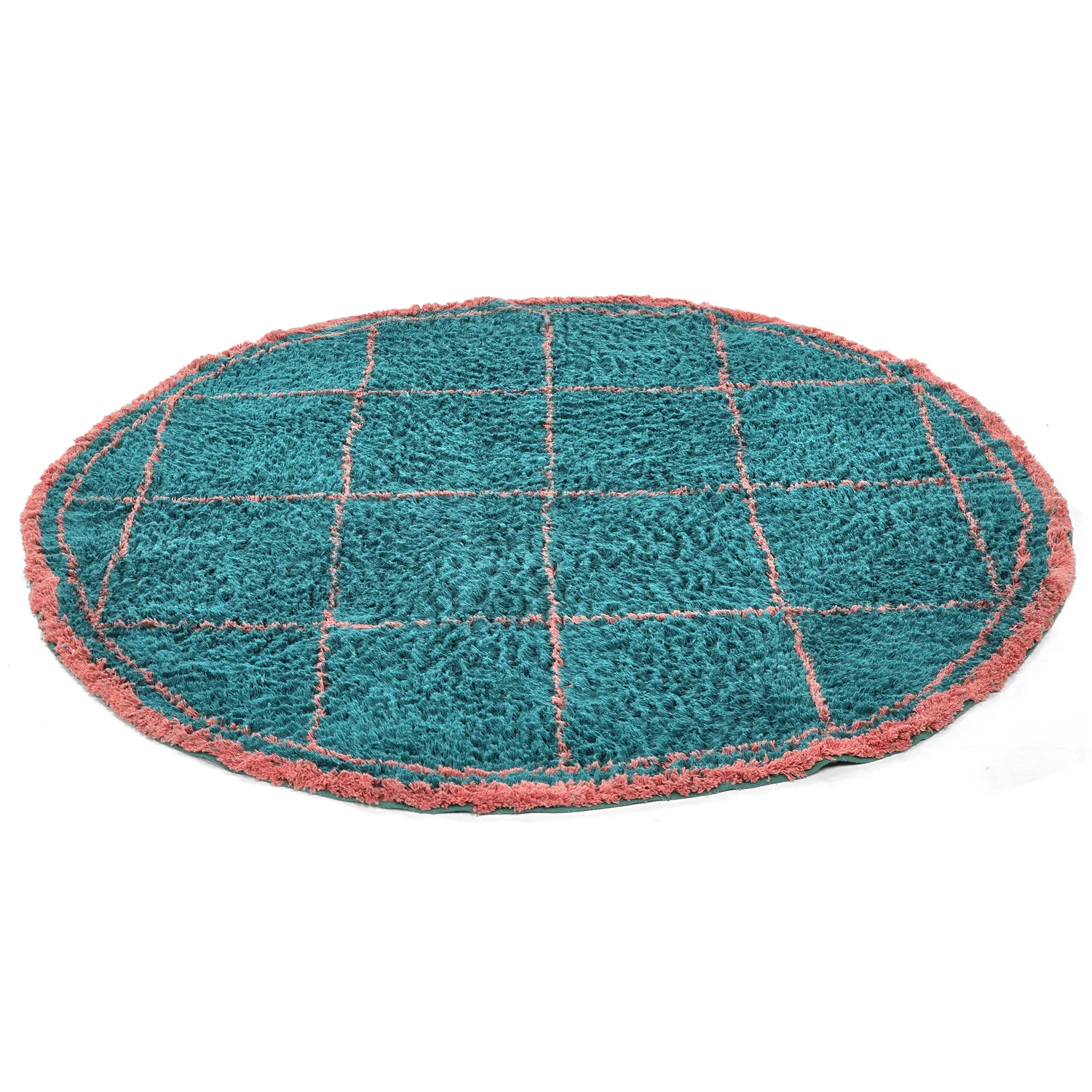 Pyöreät matot - Lana Natural Cotton Shaggy (turkoosi/vaaleanpunainen)