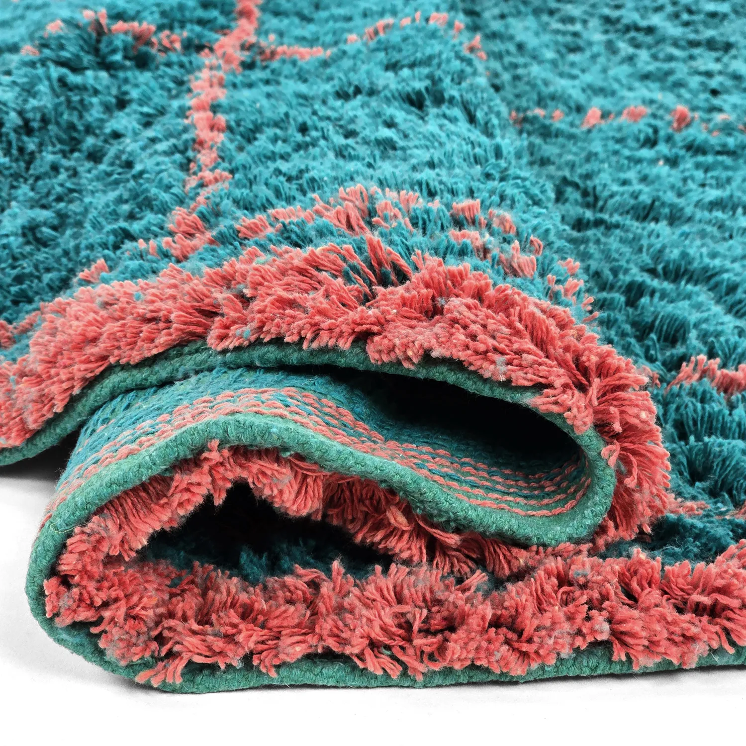 Pyöreät matot - Lana Natural Cotton Shaggy (turkoosi/vaaleanpunainen)