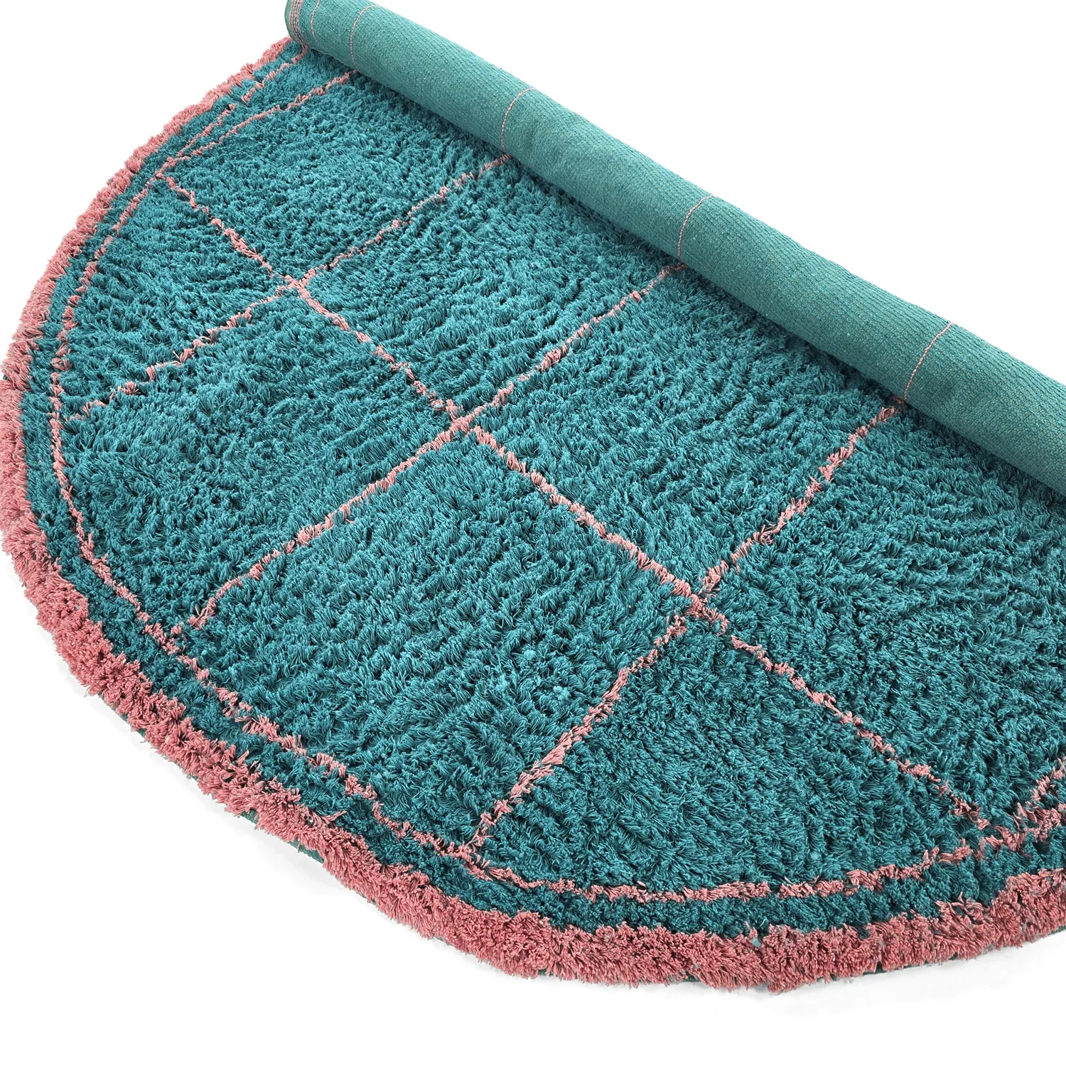 Pyöreät matot - Lana Natural Cotton Shaggy (turkoosi/vaaleanpunainen)