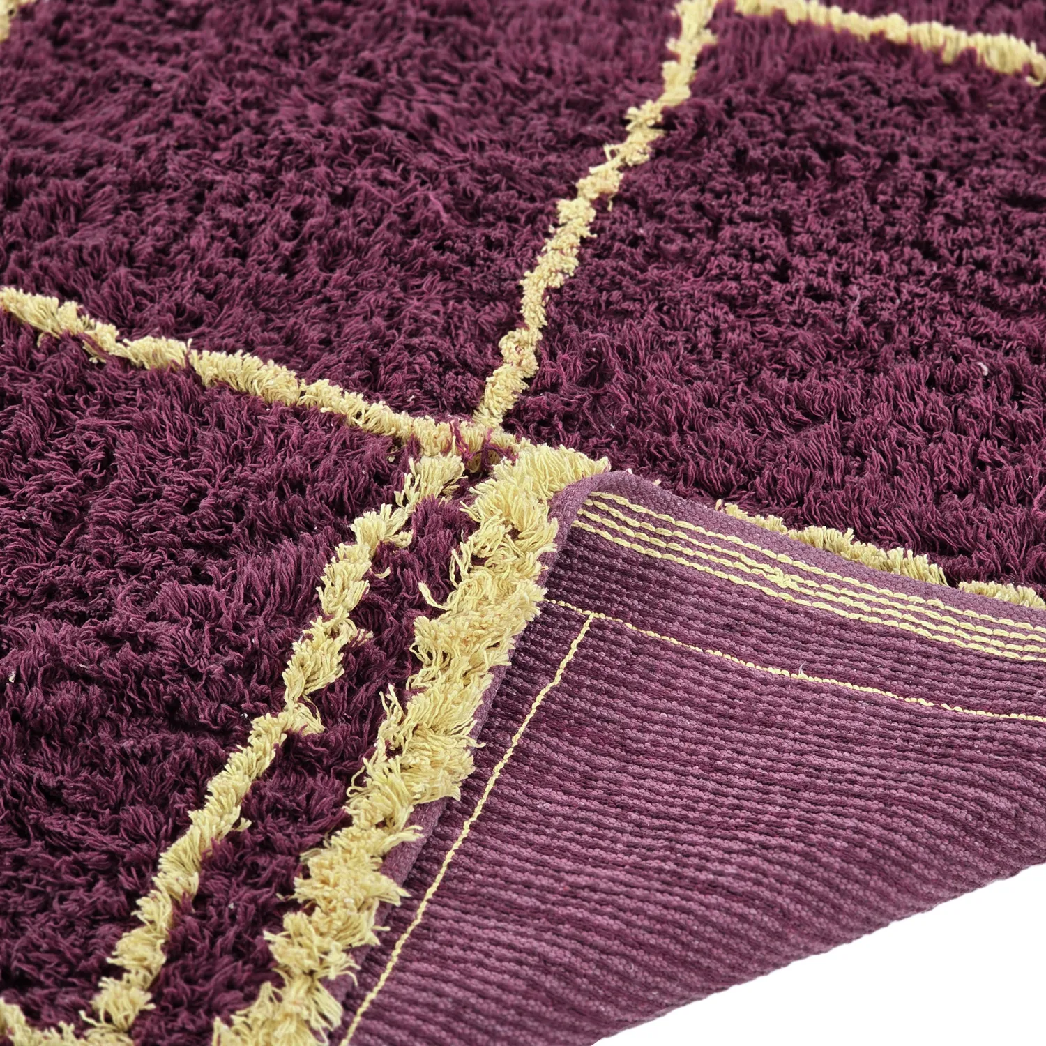 Ryijymatot - Lana Natural Cotton Shaggy (viininpunainen/keltainen)