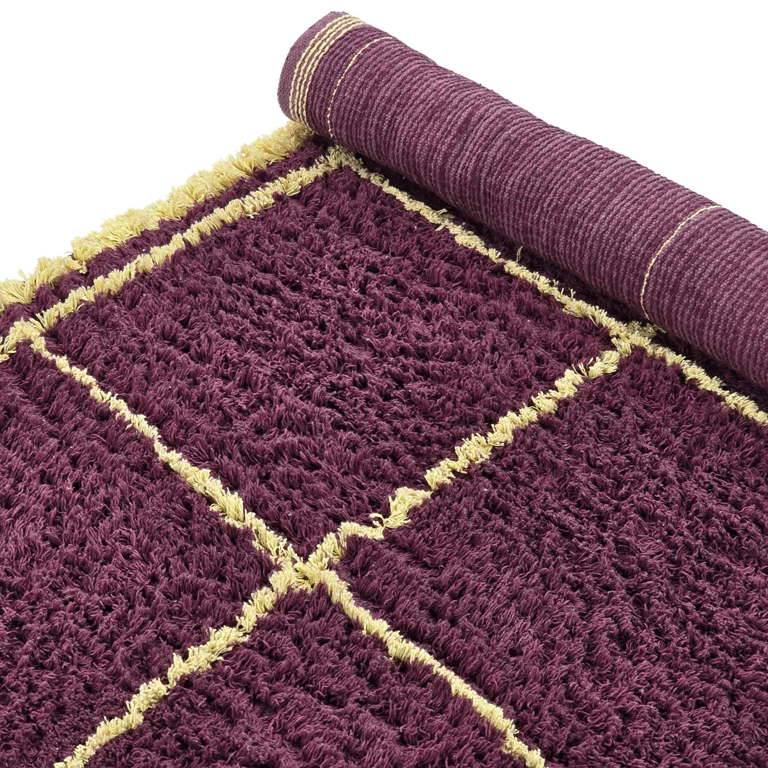 Ryijymatot - Lana Natural Cotton Shaggy (viininpunainen/keltainen)