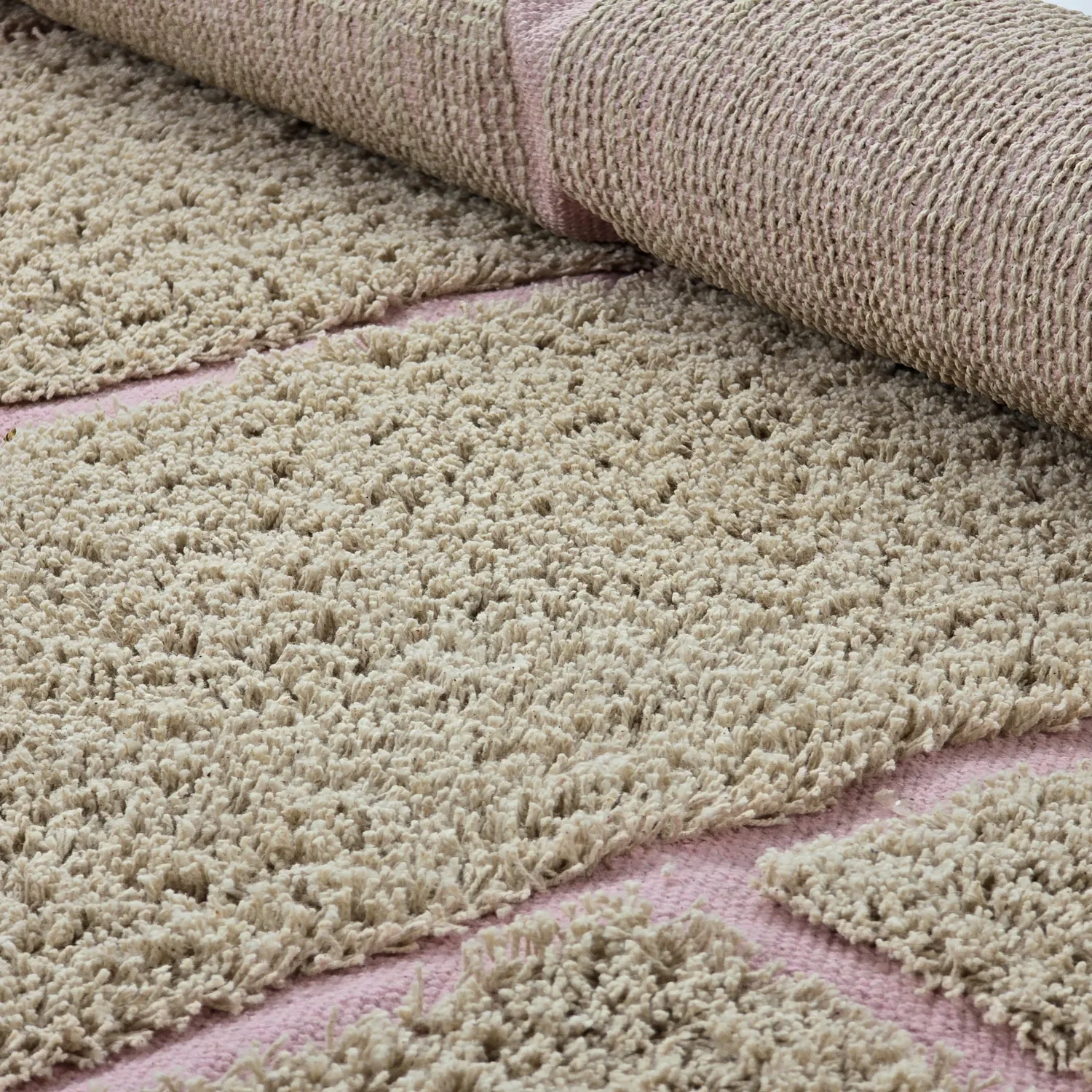 Pyöreä matot - Lindley Natural Cotton Shaggy (beige/pinkki)