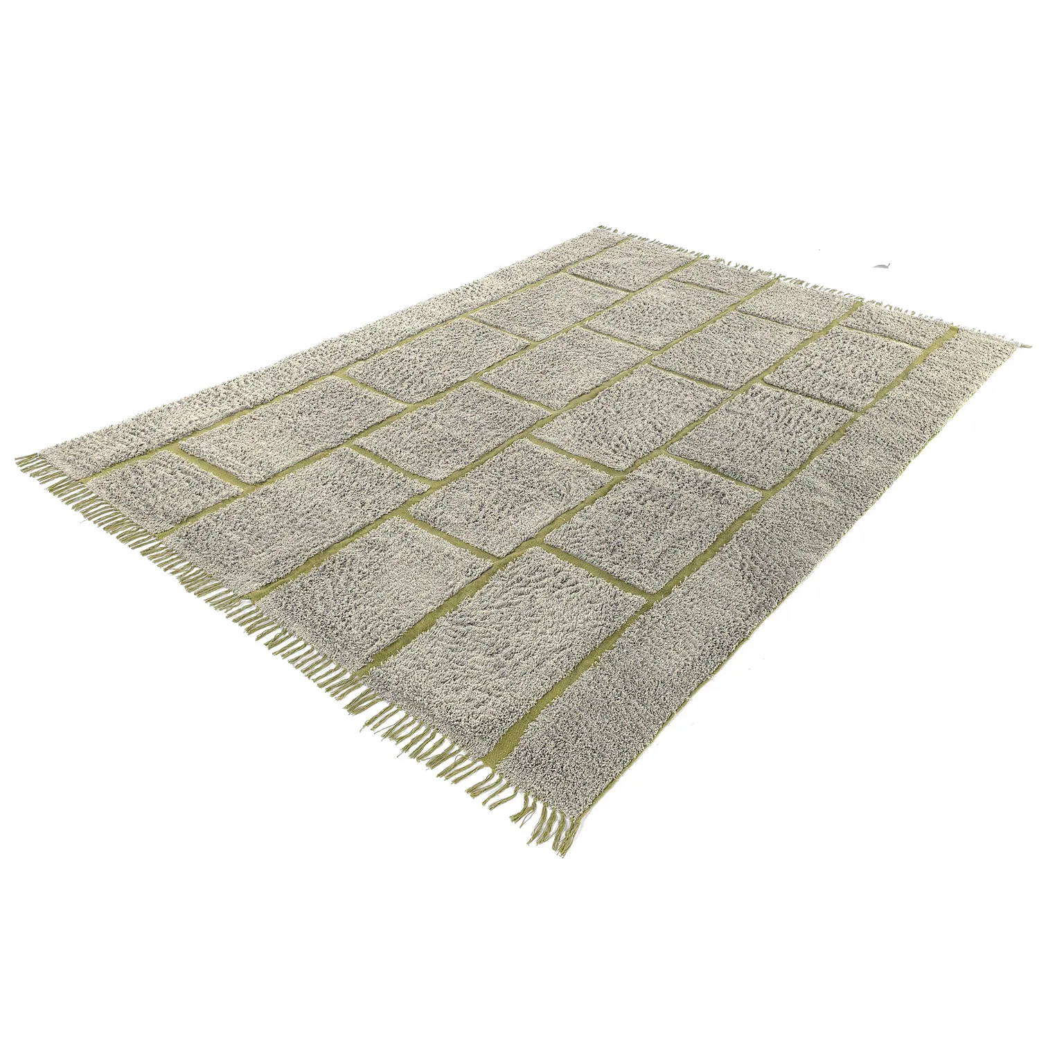 Ryijymatot - Lindley Natural Cotton Shaggy (greige/vihreä)