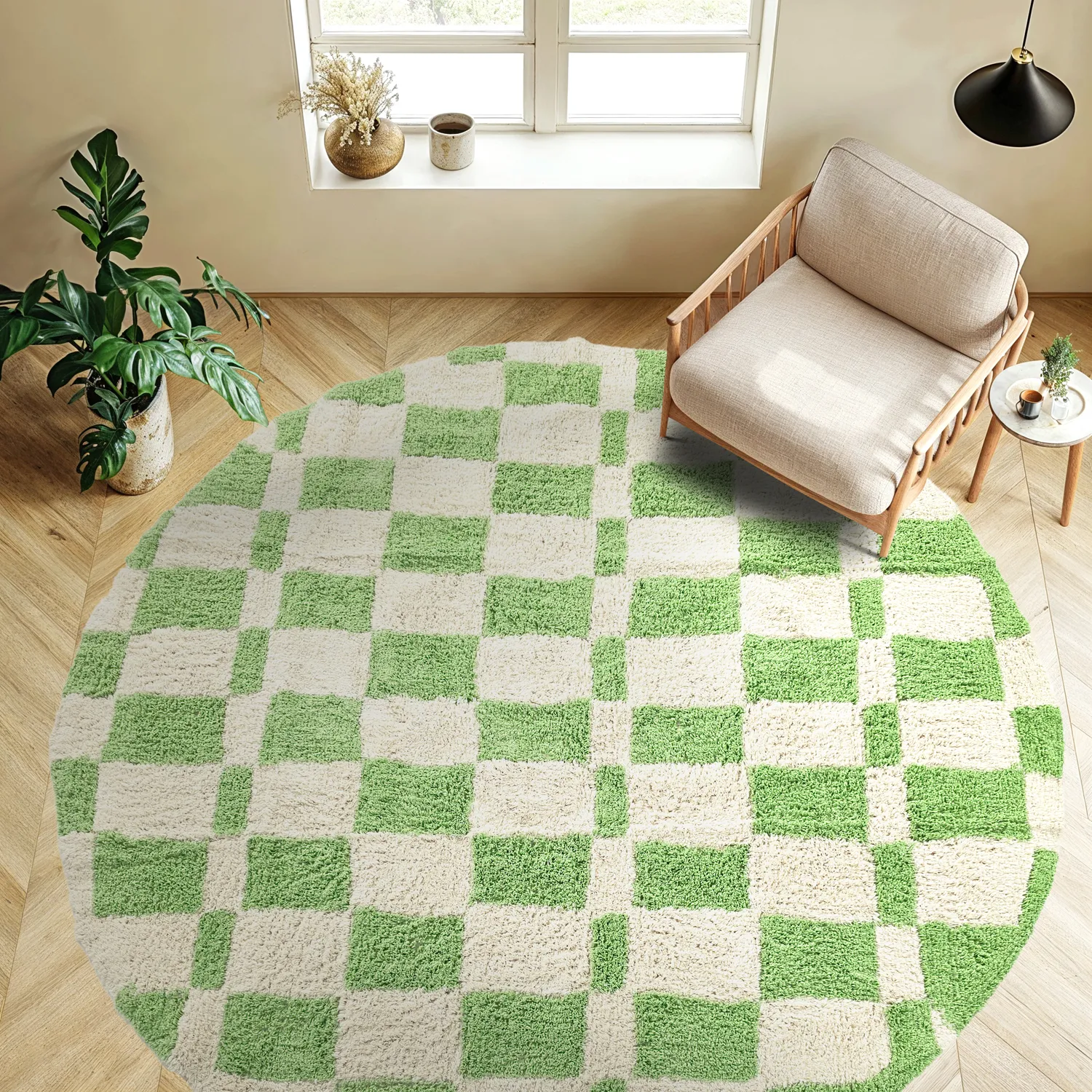 Pyöreät matot - Maranello Natural Cotton Shaggy (vihreä)