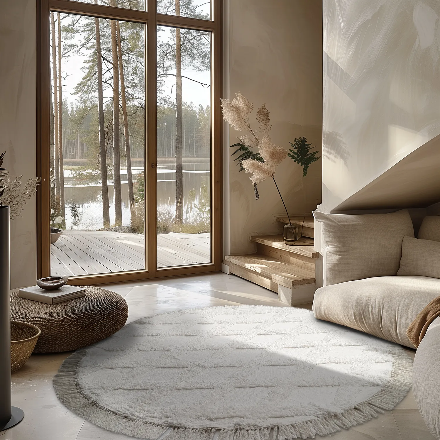 Pyöreä matot - Pamplona Natural Cotton Shaggy (offwhite)
