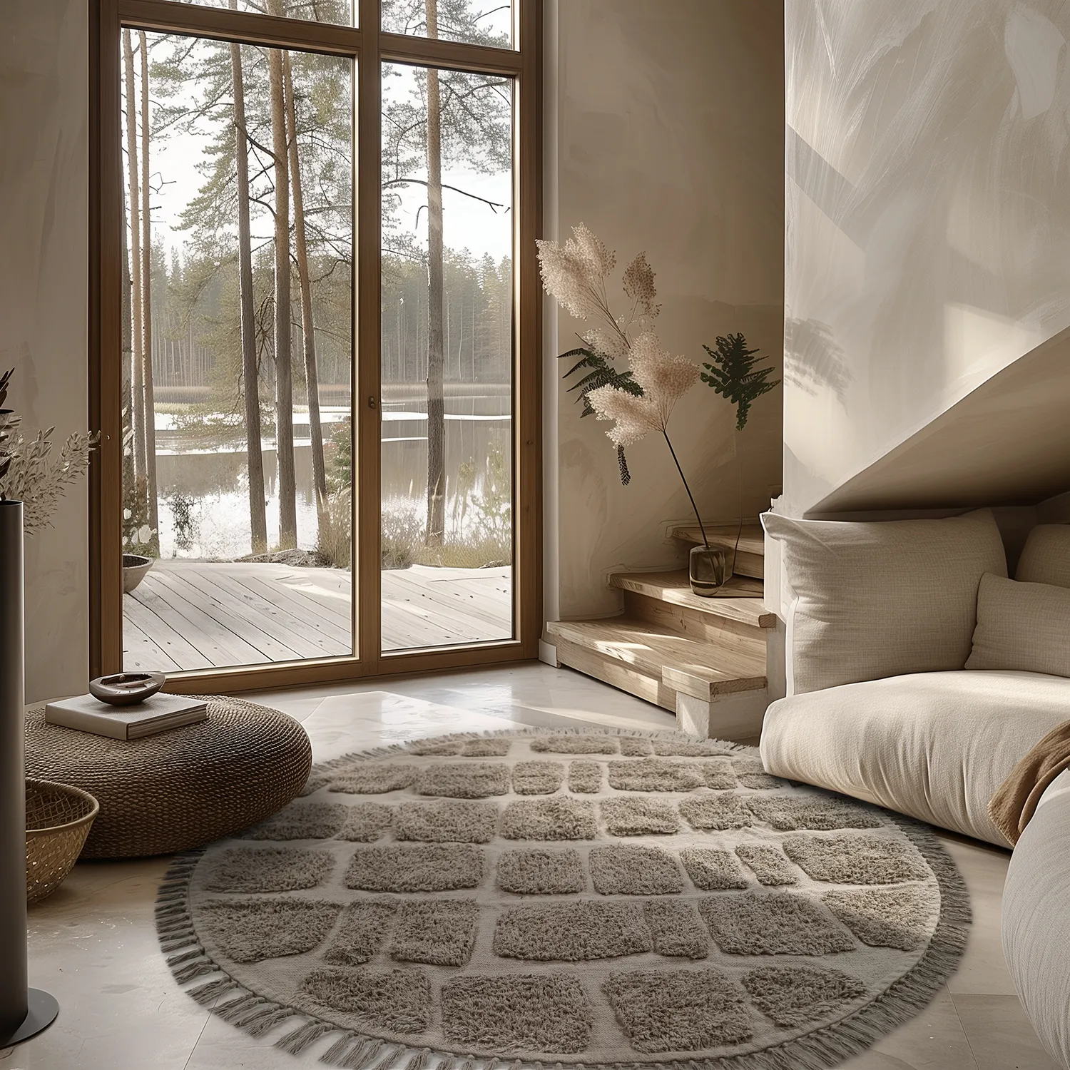 Pyöreä matot - Salem Natural Cotton Shaggy (taupe)