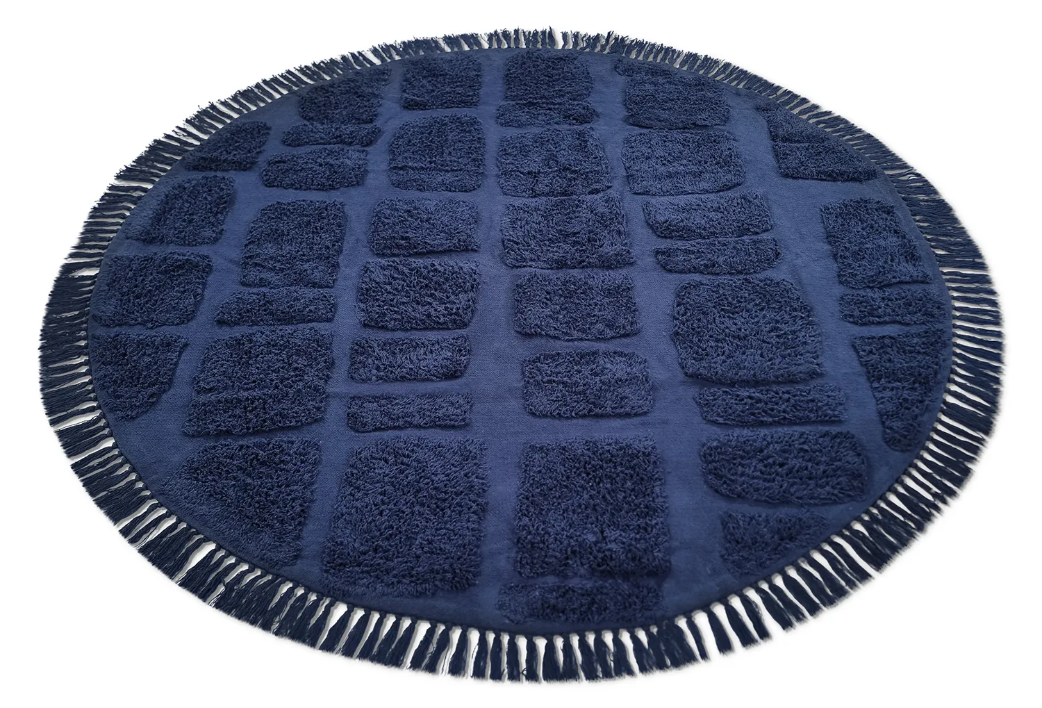 Pyöreä matot - Salem Natural Cotton Shaggy (tummansininen)
