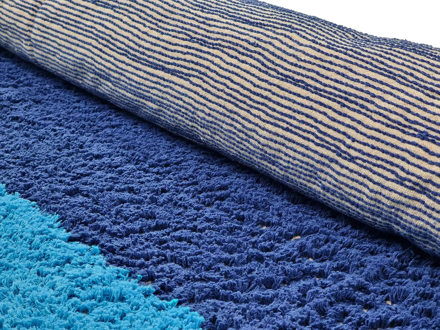 Pyöreä matot - Taro Natural Cotton Shaggy (sininen)