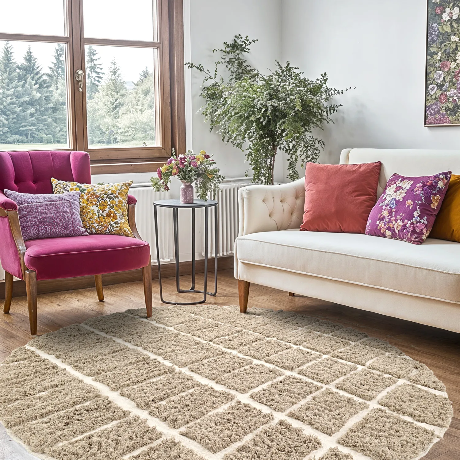 Pyöreät matot - Zola Natural Cotton Shaggy (beige)