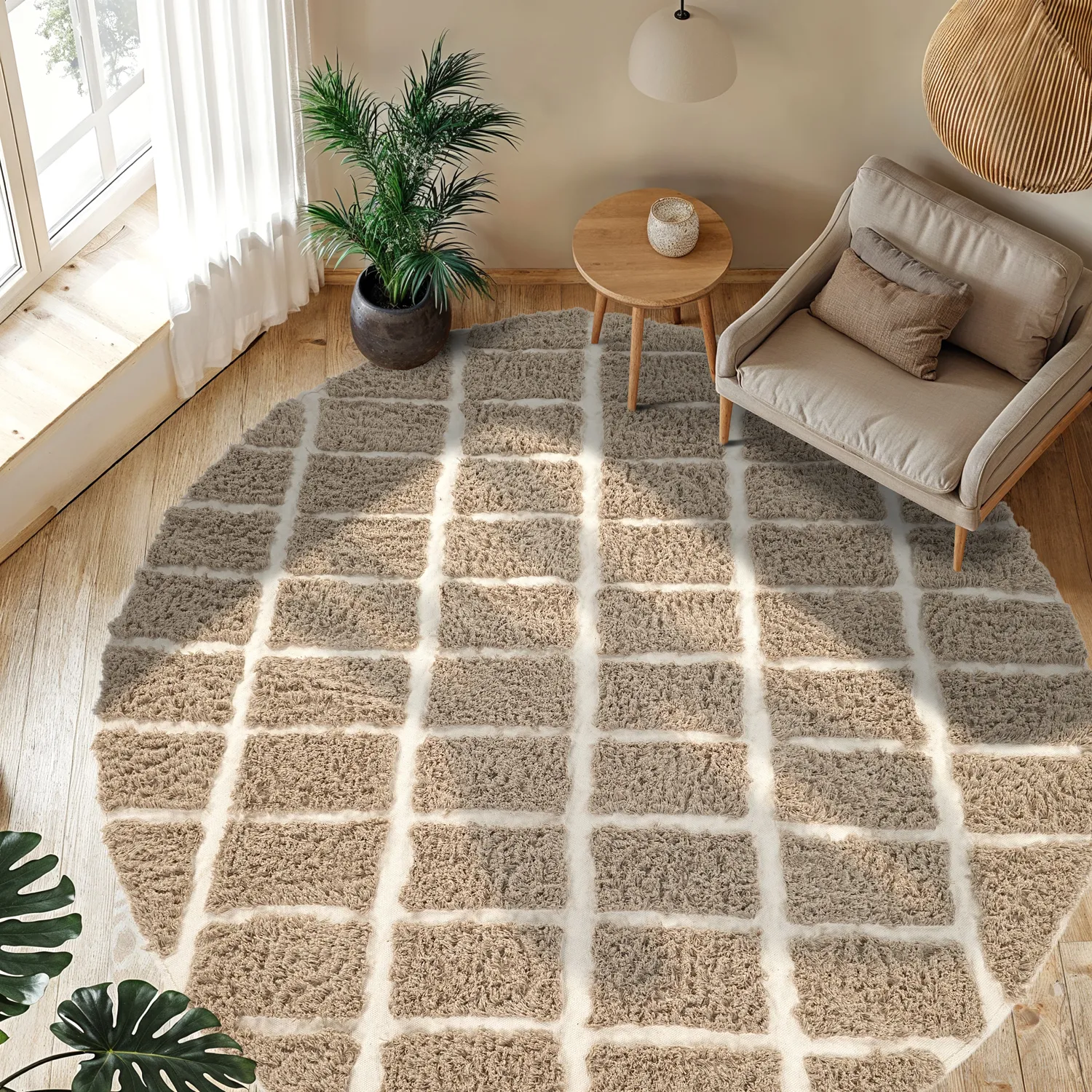 Pyöreät matot - Zola Natural Cotton Shaggy (beige)