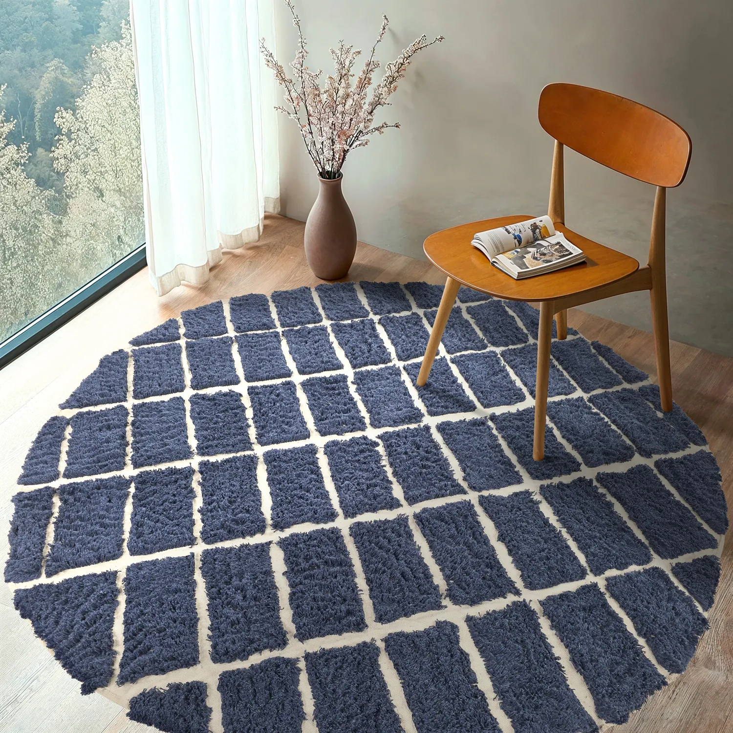 Pyöreät matot - Zola Natural Cotton Shaggy (sininen)