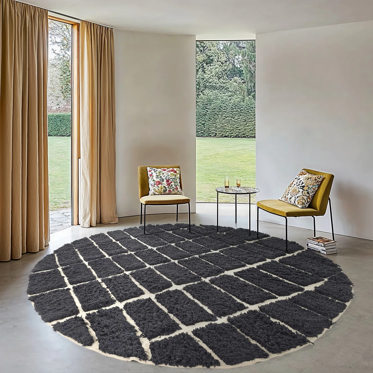 Pyöreät matot - Zola Natural Cotton Shaggy (tumman harmaa)
