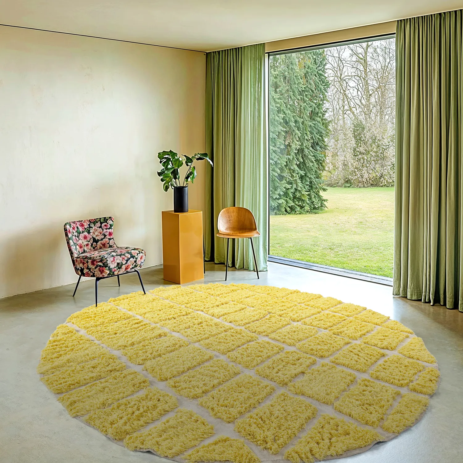 Pyöreät matot - Zola Natural Cotton Shaggy (keltainen)