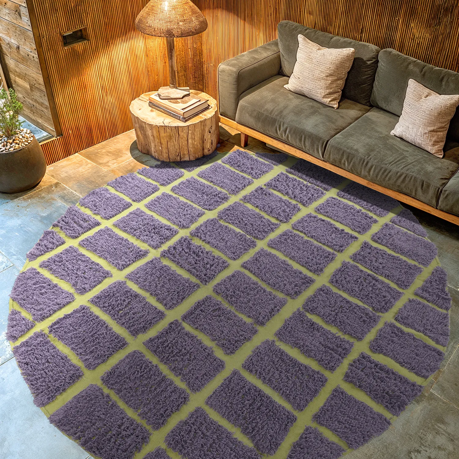 Pyöreät matot - Zola Natural Cotton Shaggy (violetti)