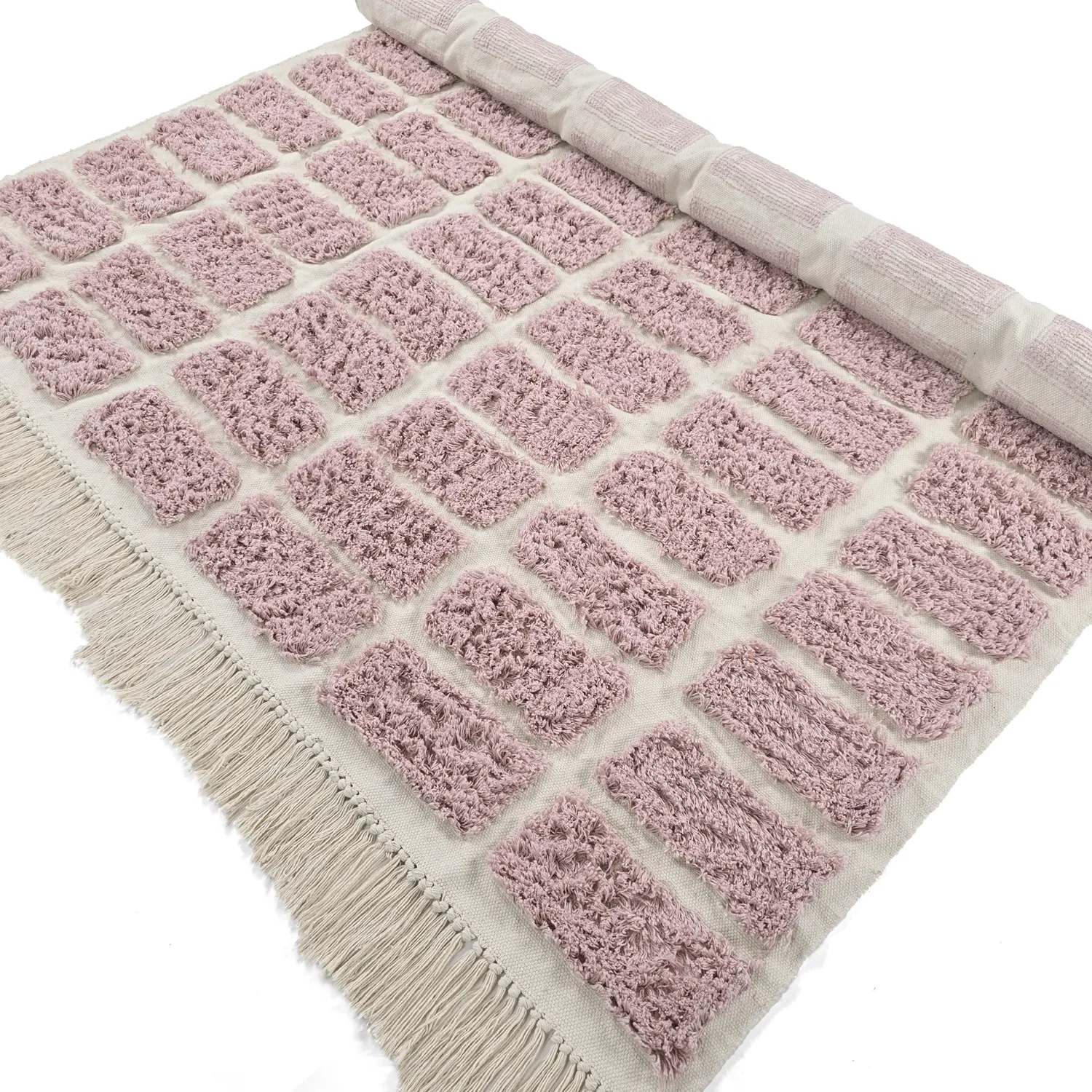 Ryijymatot - Zola Natural Cotton Shaggy (vaaleanpunainen)