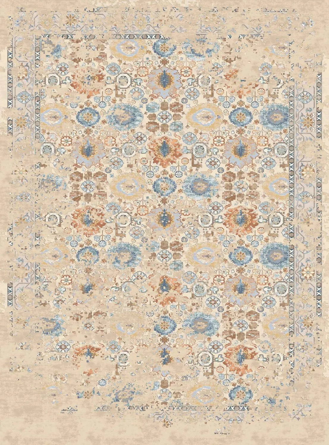 Wilton-matto - Oakley (beige/sininen)