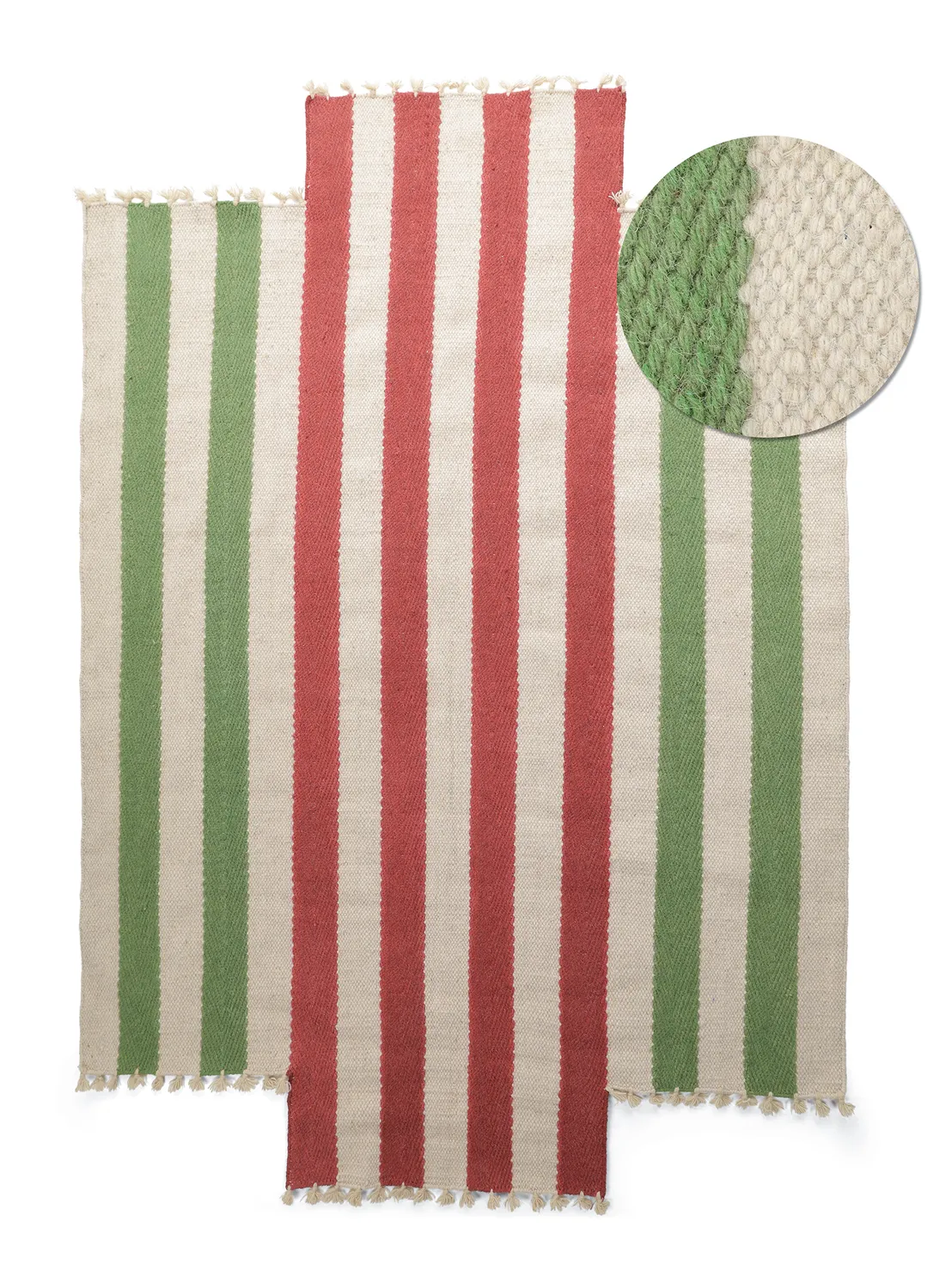Epäsäännöllinen villamatto - Kystaro (kermanvärinen/vihreä/punainen)