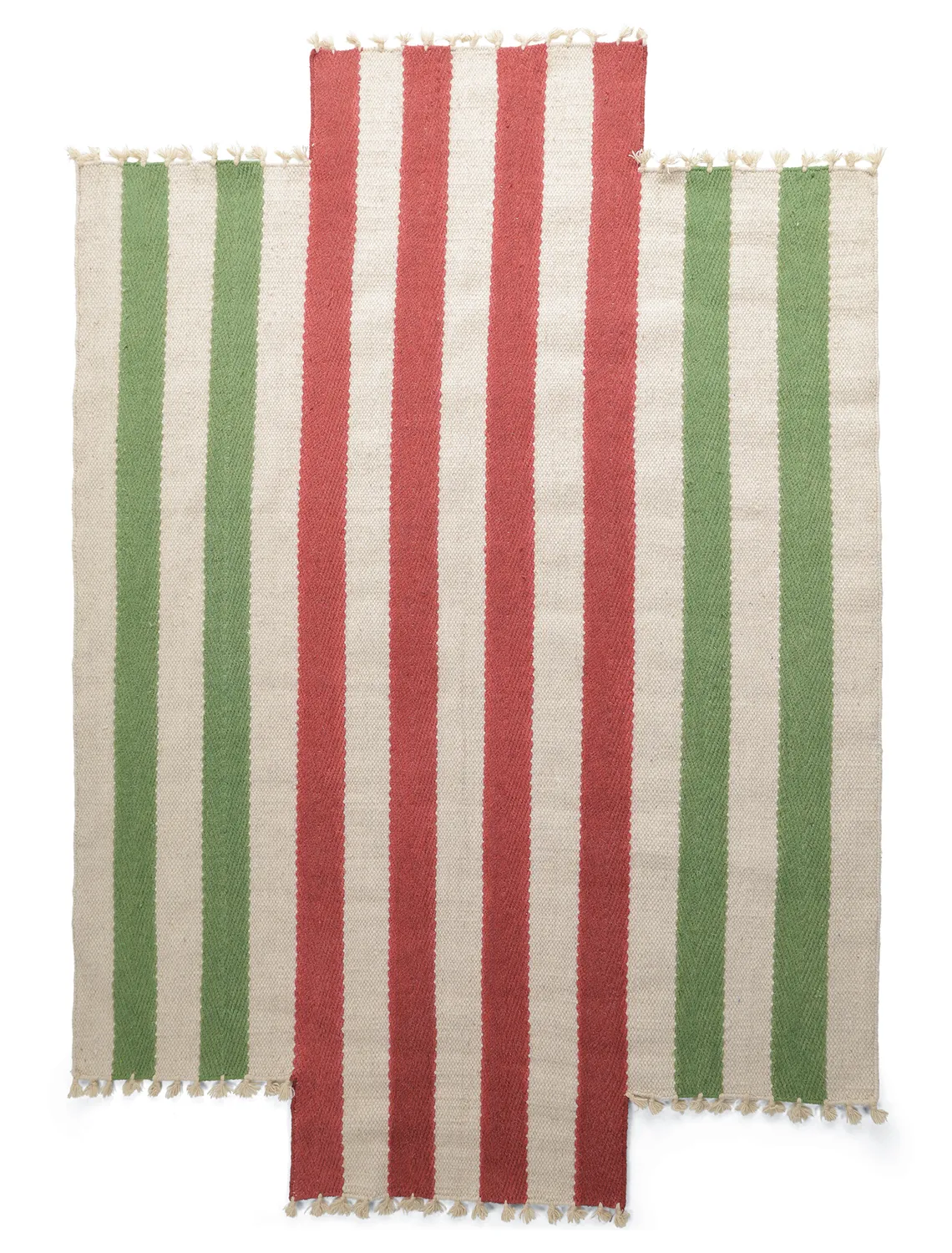 Epäsäännöllinen villamatto - Kystaro (kermanvärinen/vihreä/punainen)