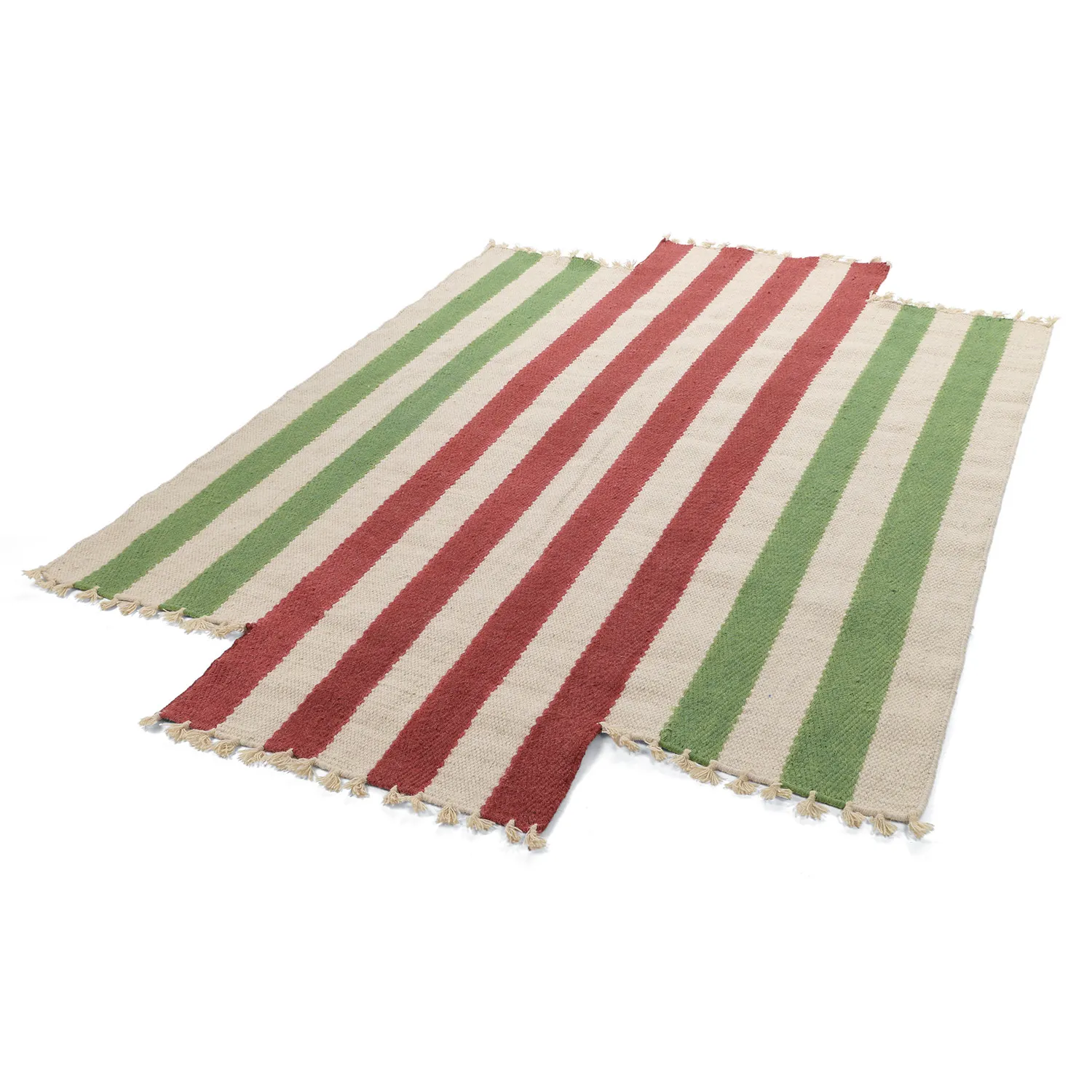 Epäsäännöllinen villamatto - Kystaro (kermanvärinen/vihreä/punainen)