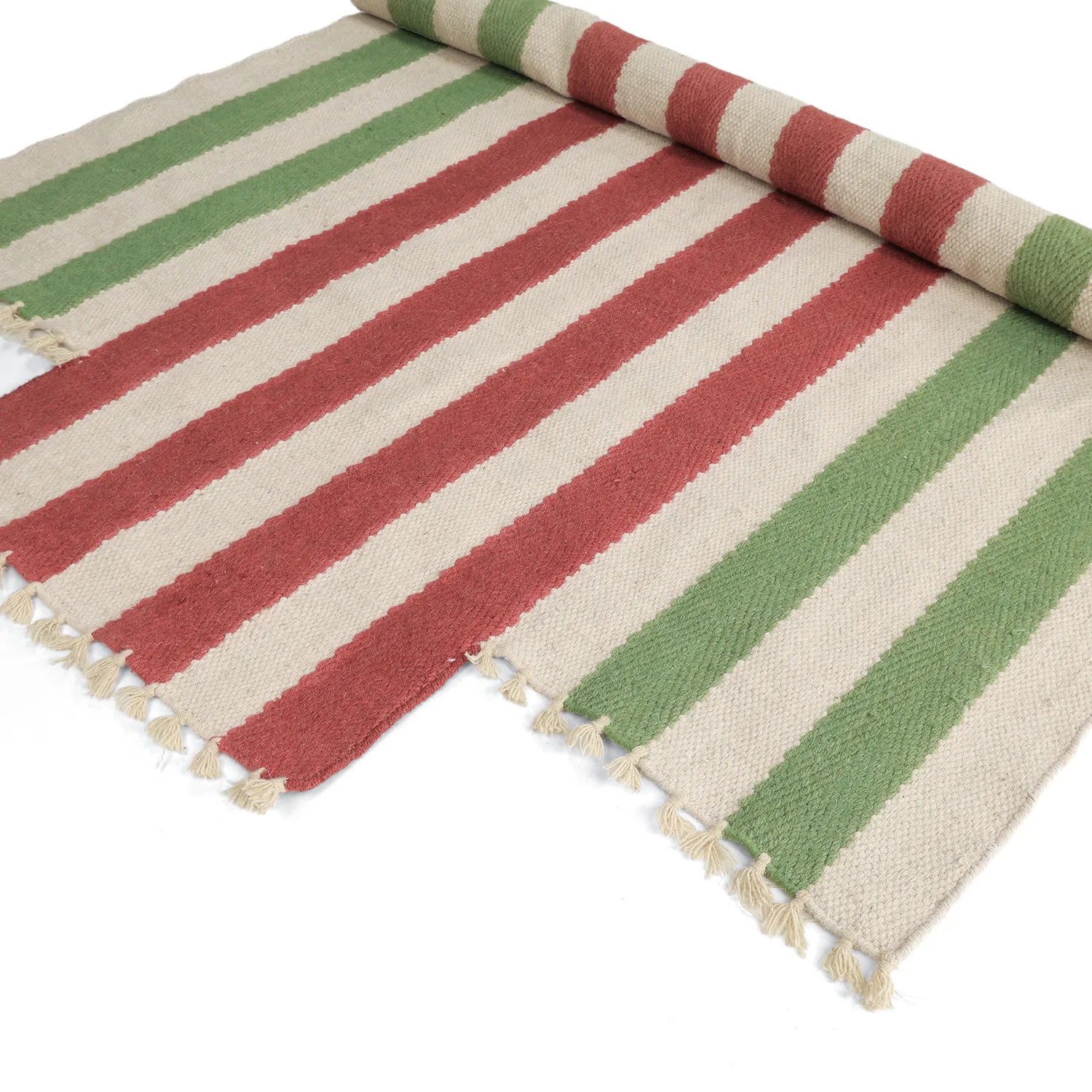 Epäsäännöllinen villamatto - Kystaro (kermanvärinen/vihreä/punainen)