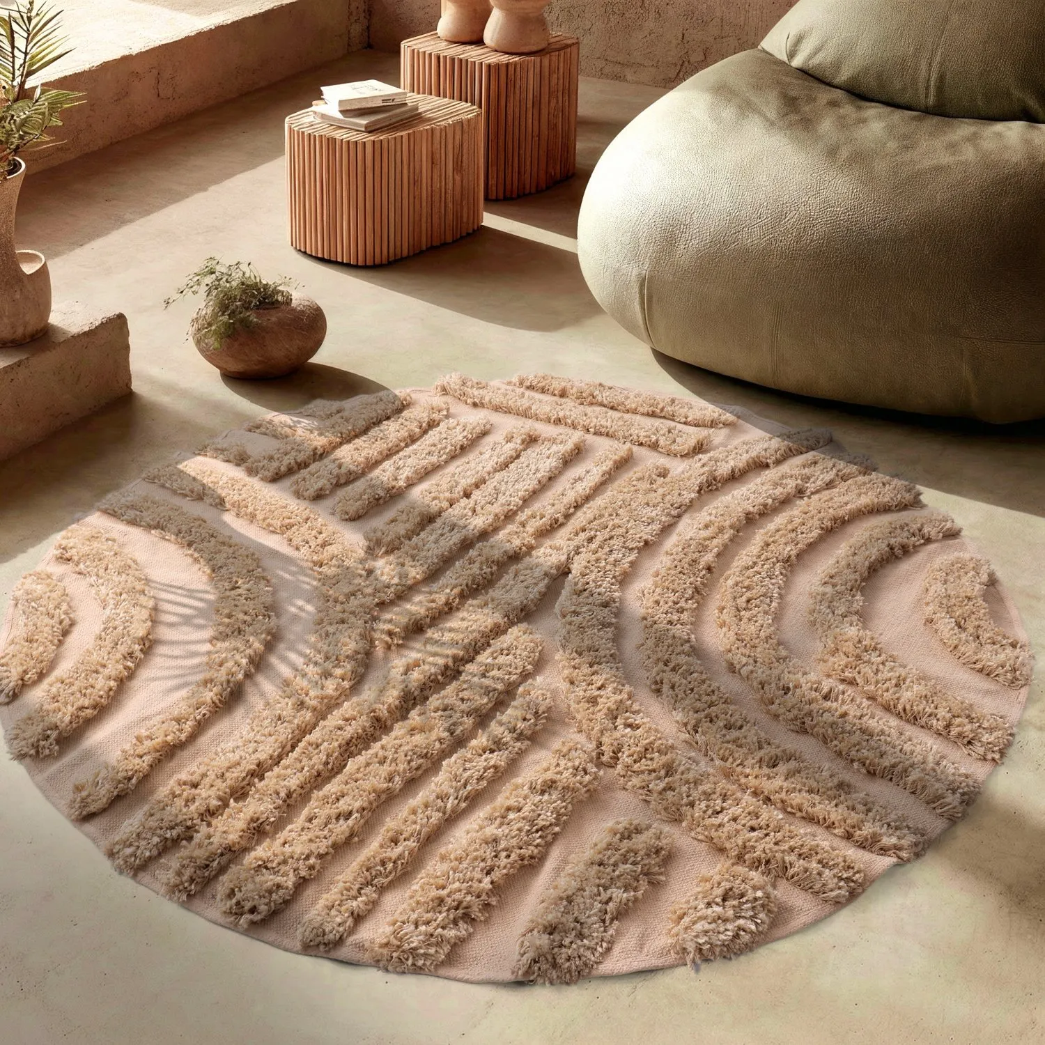 Pyöreät matot - Cazorla Natural Cotton Shaggy (beige)