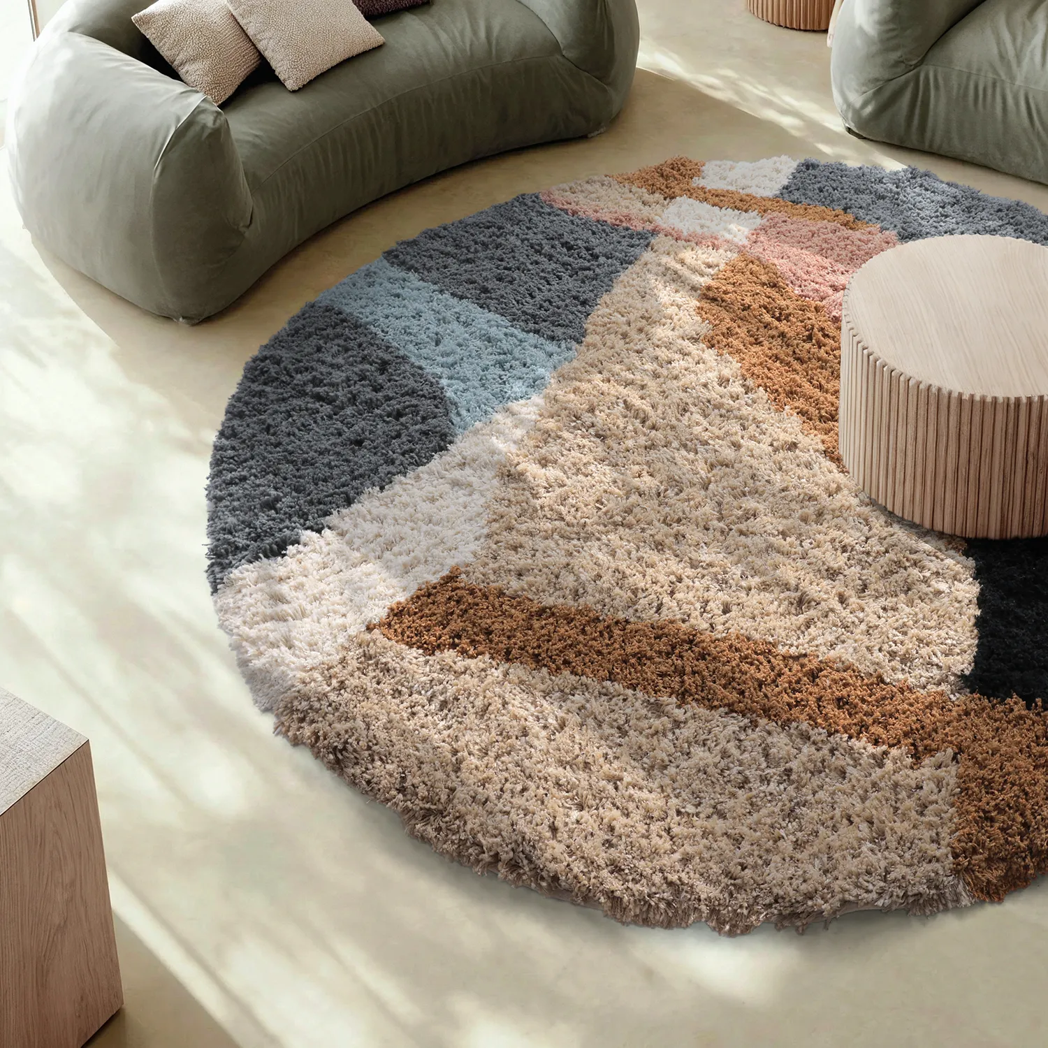 Pyöreät matot - Cefalu Natural Cotton Shaggy (multi)