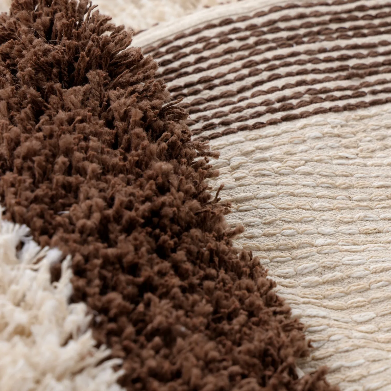 Pyöreät matot - Sagres Natural Cotton Shaggy (luonnonvalkoinen/ruskea)