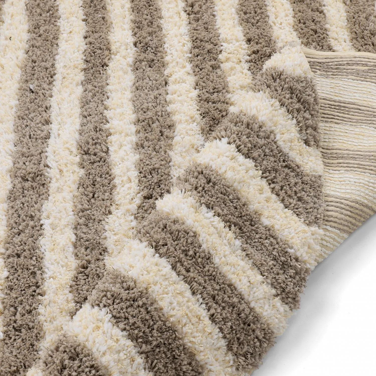 Pyöreät matot - Thira Stripe Cotton Shaggy (kerma/taupe)