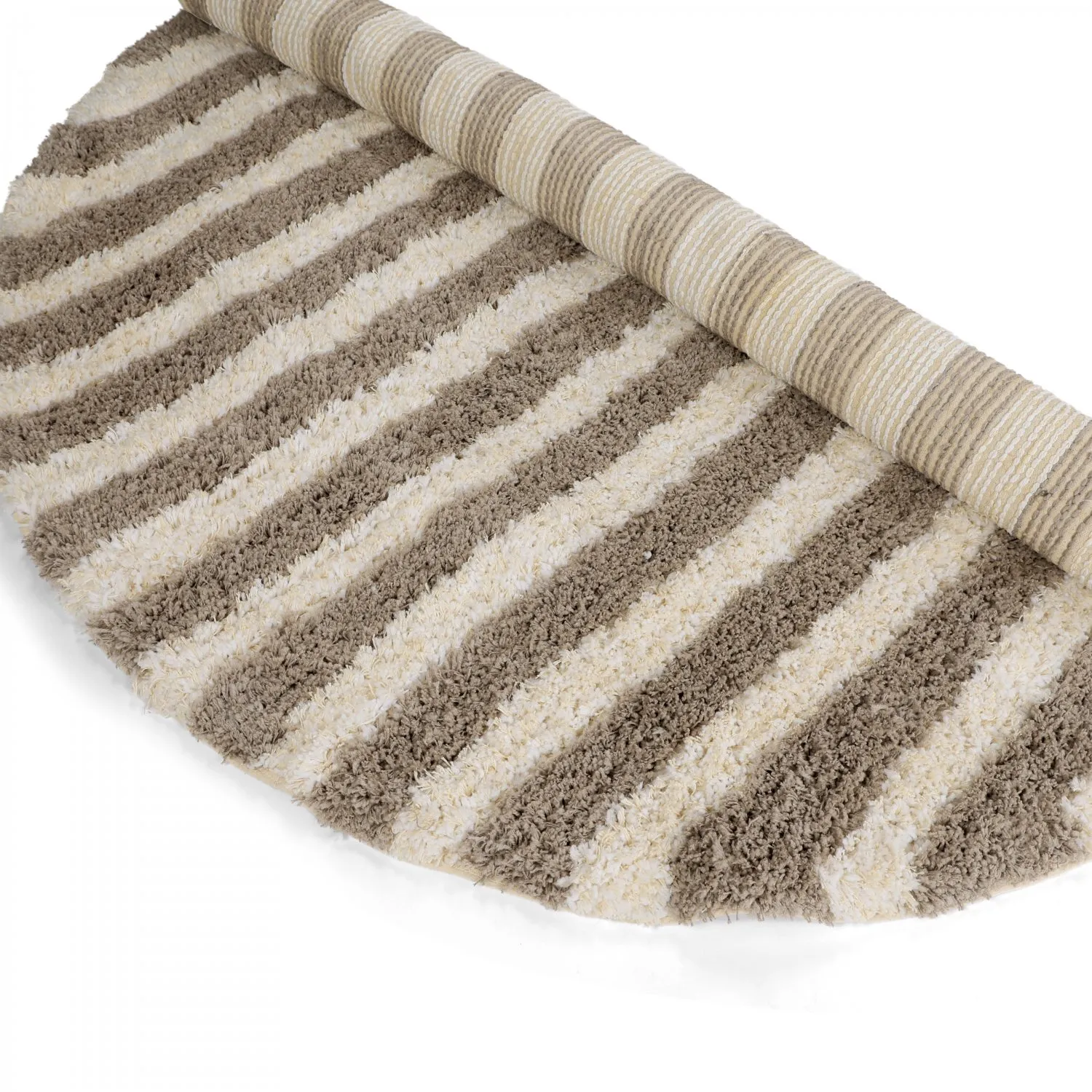Pyöreät matot - Thira Stripe Cotton Shaggy (kerma/taupe)