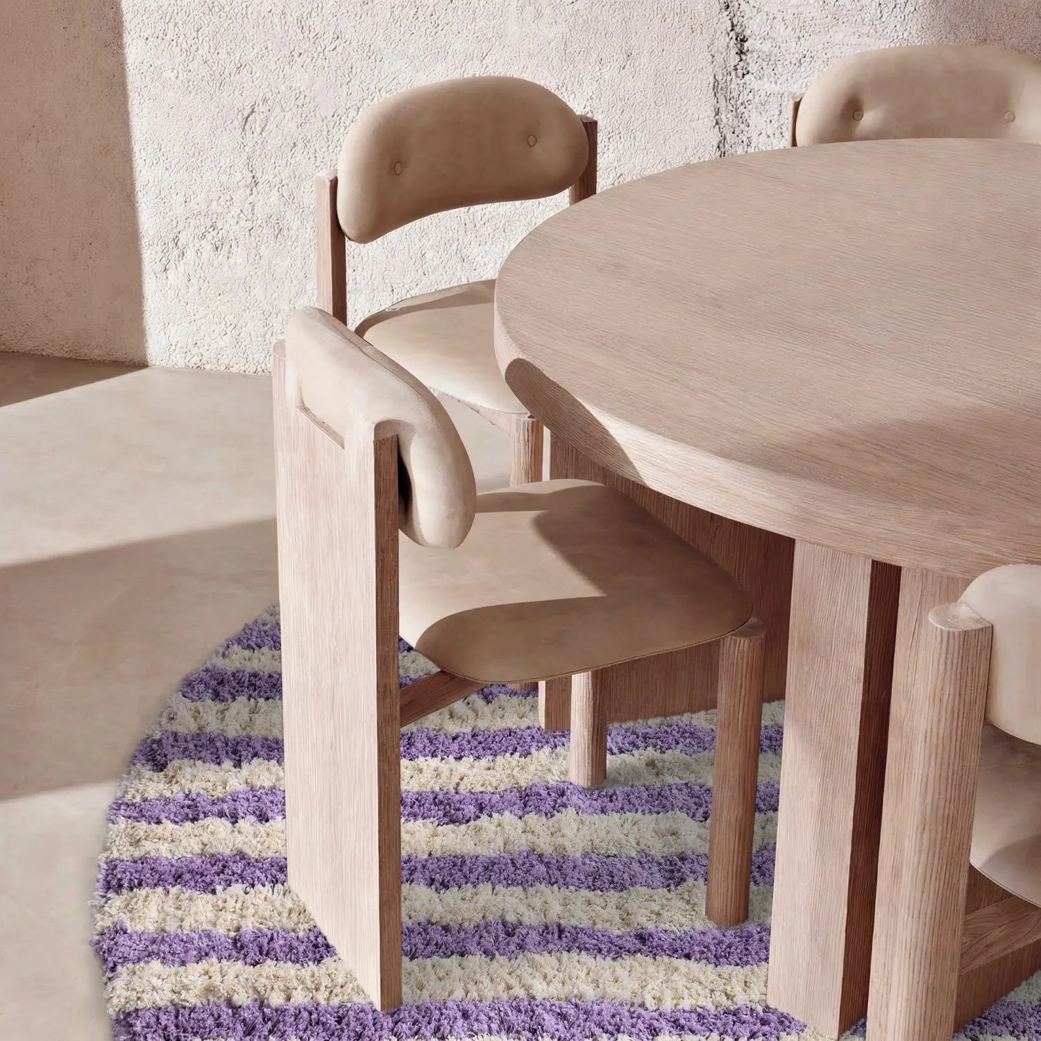 Pyöreät matot - Thira Stripe Cotton Shaggy (kerma/vaalea violetti)