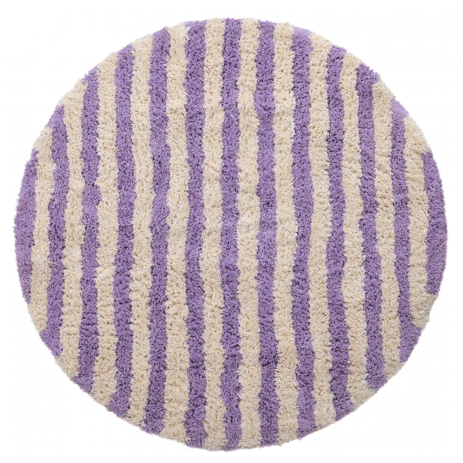 Pyöreät matot - Thira Stripe Cotton Shaggy (kerma/vaalea violetti)