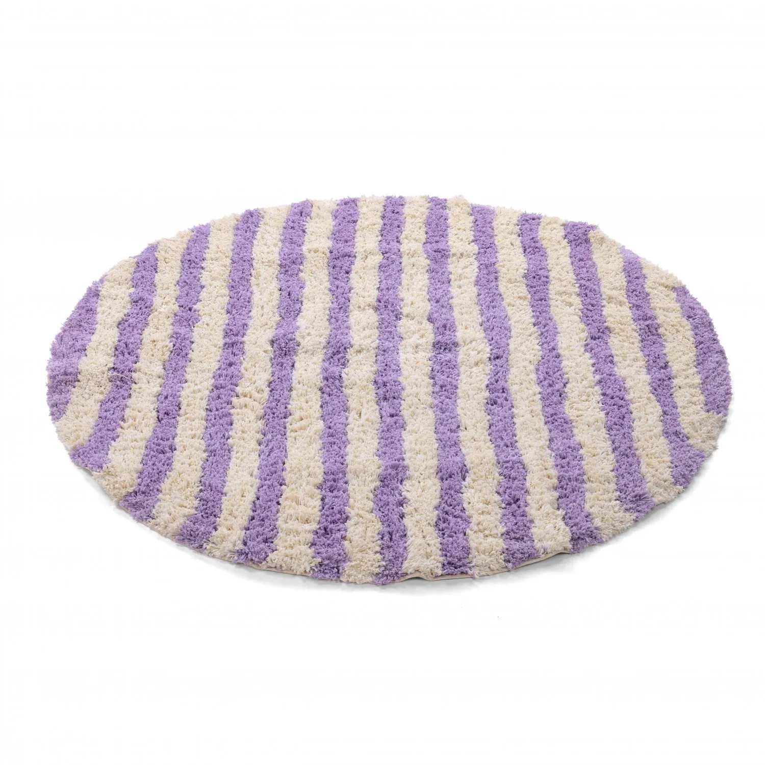 Pyöreät matot - Thira Stripe Cotton Shaggy (kerma/vaalea violetti)