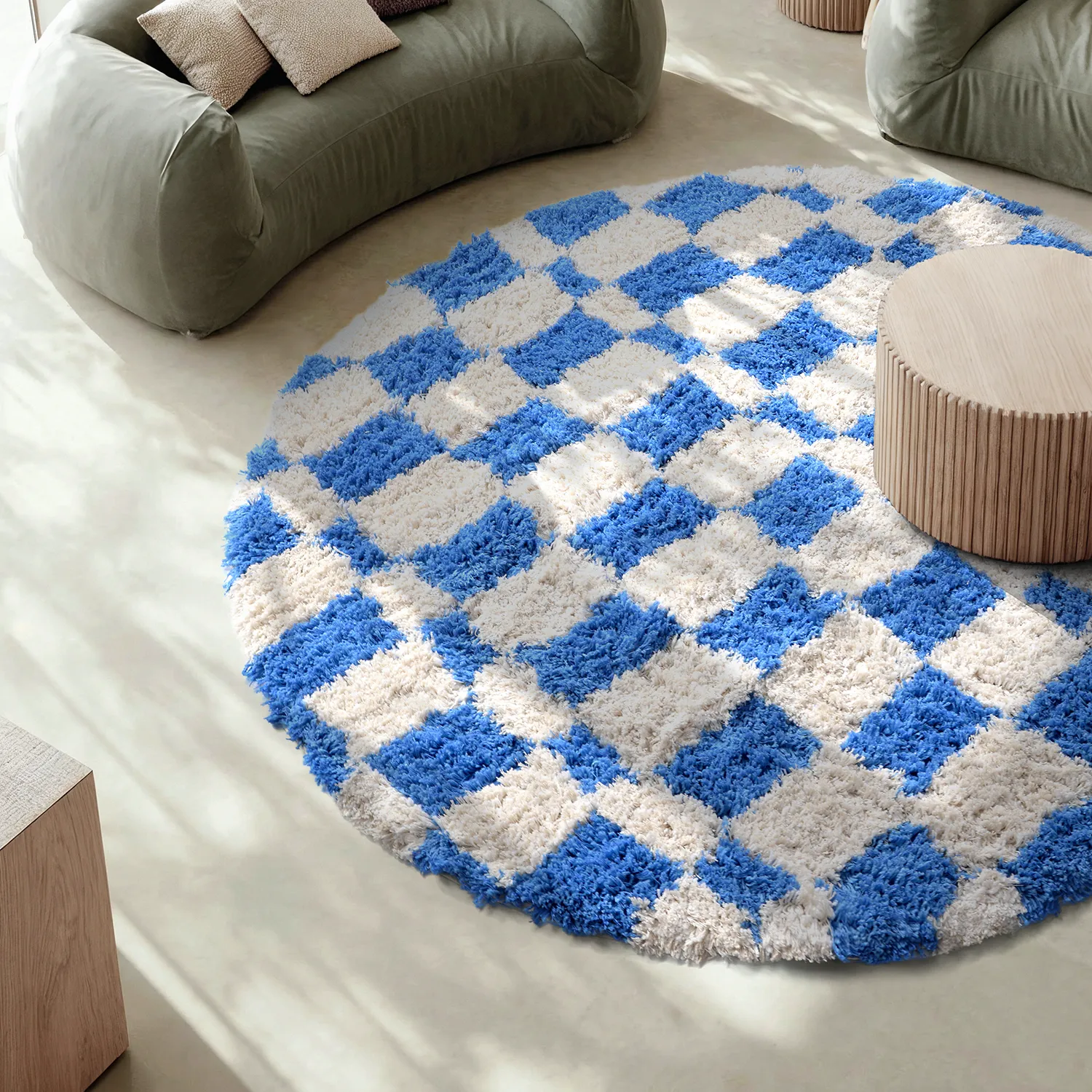 Pyöreät matot - Atrani Natural Cotton Shaggy (sininen)